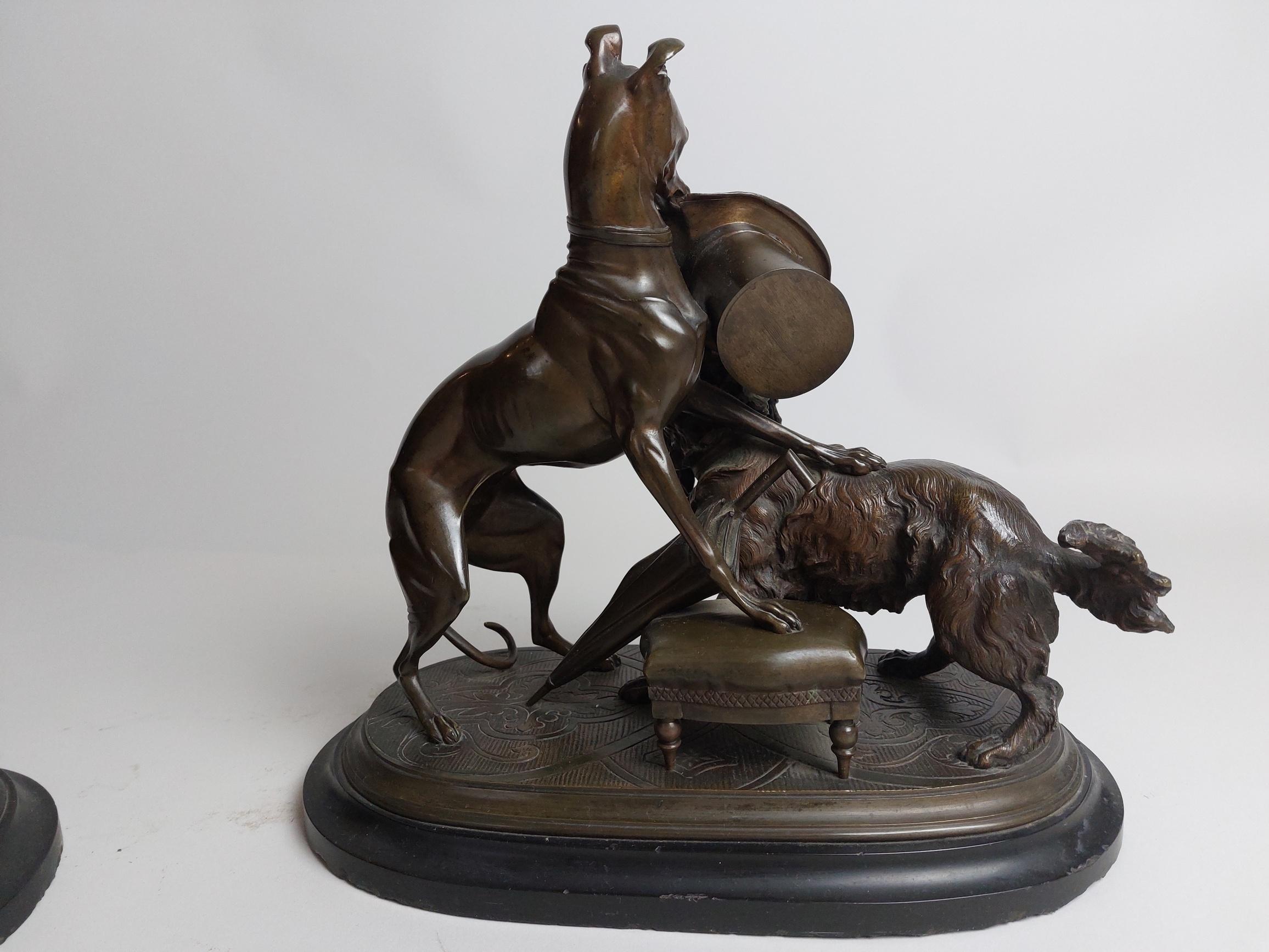 Pair 19th Century Bronze Dog Sculptures of ‘Playful Pets’ by Leblanc Freres In Good Condition For Sale In London, GB