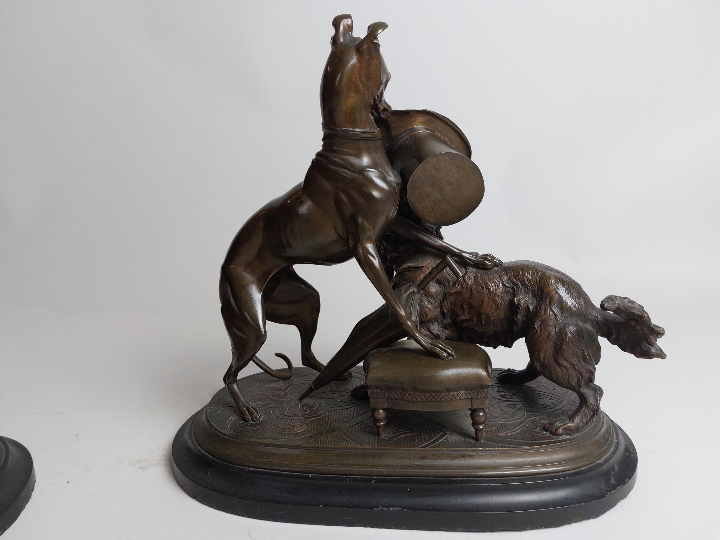 Cast Pair 19th Century Bronze Dog Sculptures of ‘Playful Pets’ by Leblanc Freres For Sale