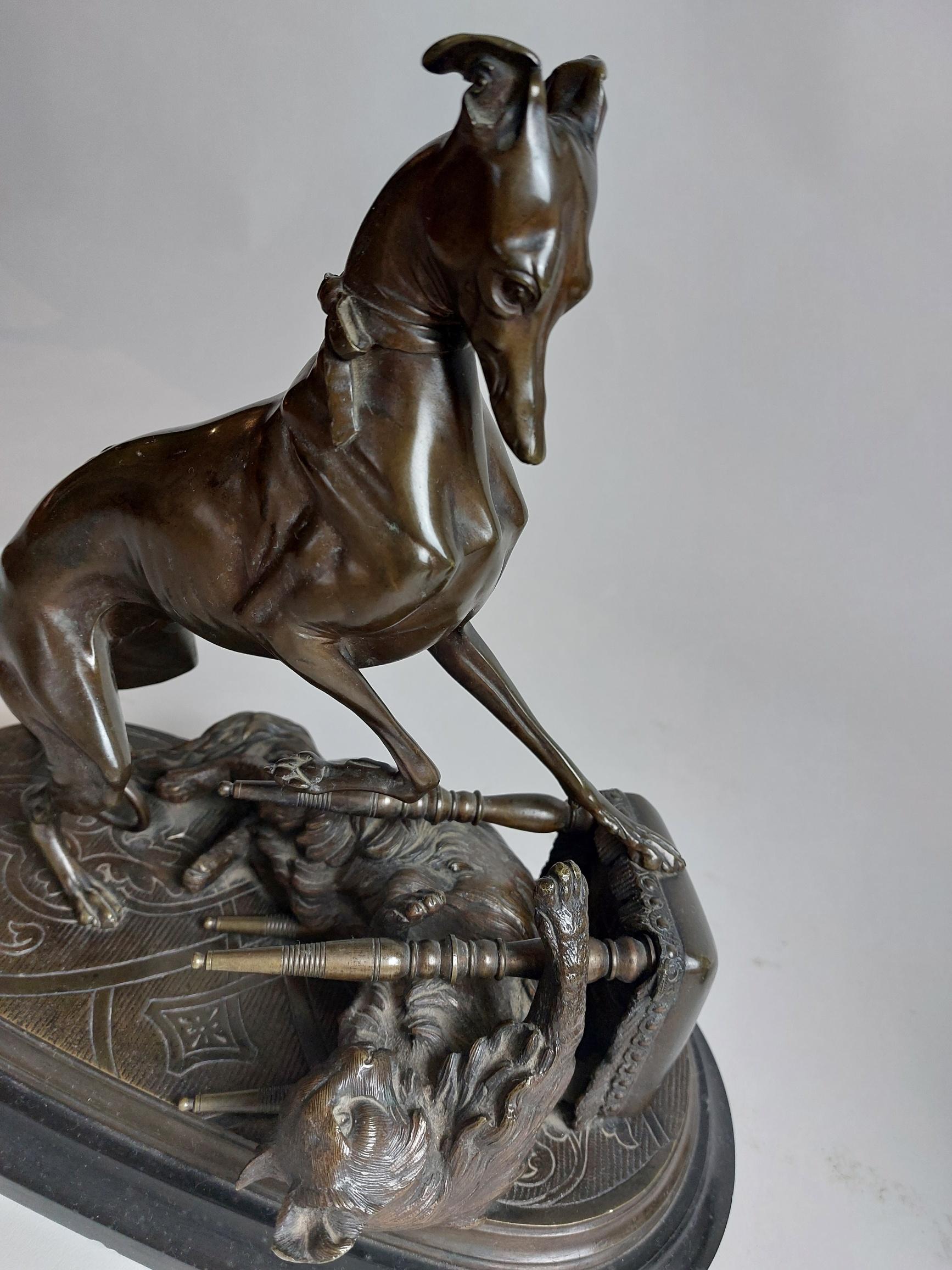Pair 19th Century Bronze Dog Sculptures of ‘Playful Pets’ by Leblanc Freres In Good Condition For Sale In London, GB