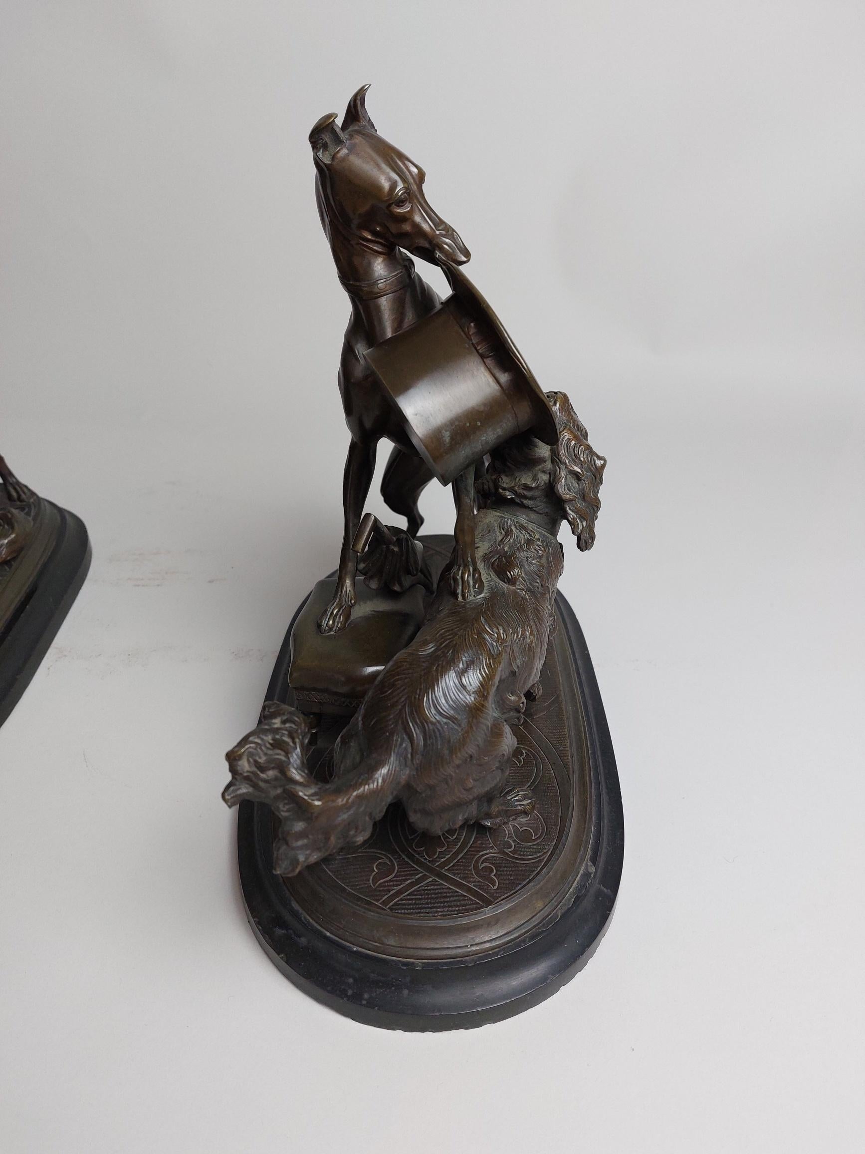 Pair 19th Century Bronze Dog Sculptures of ‘Playful Pets’ by Leblanc Freres For Sale 4
