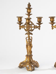 Paire de candélabres du 19ème siècle - Spelter en bronze patiné - Style gothique