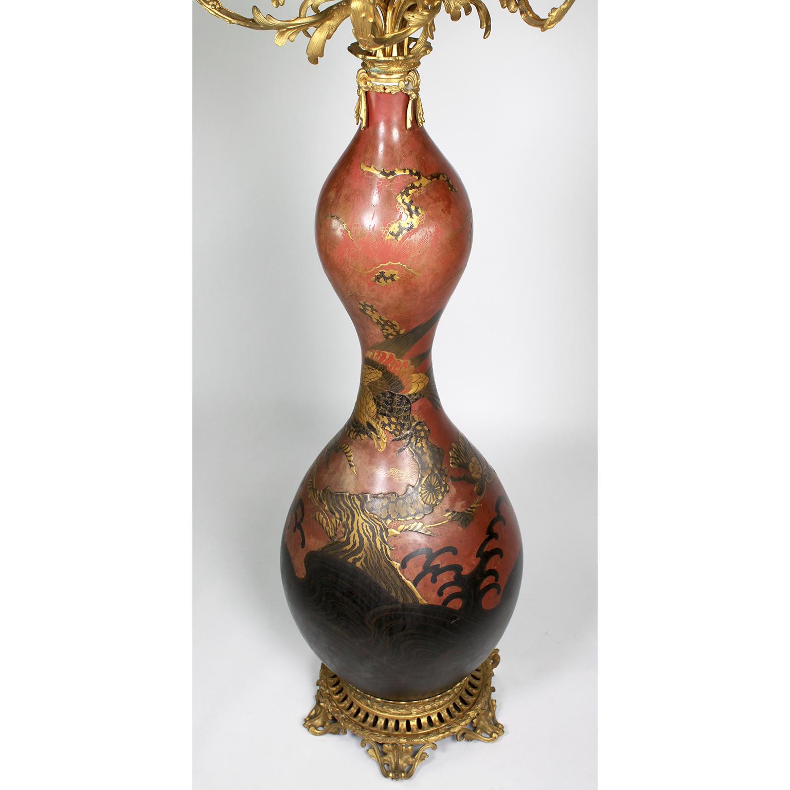 Pair 19th Century Japanese Imari Porcelain & Gilt-Bronze Torchere Candelabra For Sale 1