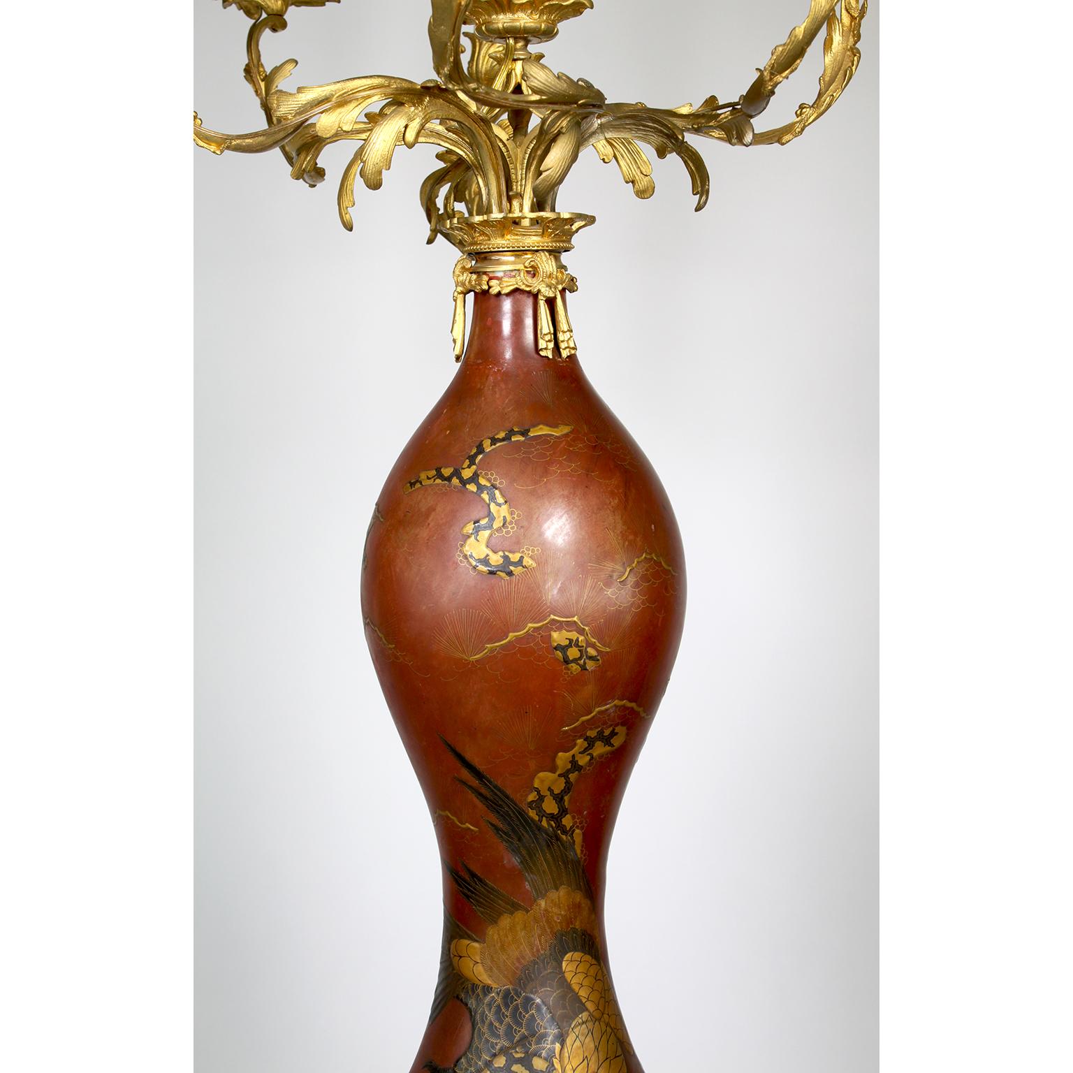 Pair 19th Century Japanese Imari Porcelain & Gilt-Bronze Torchere Candelabra For Sale 2