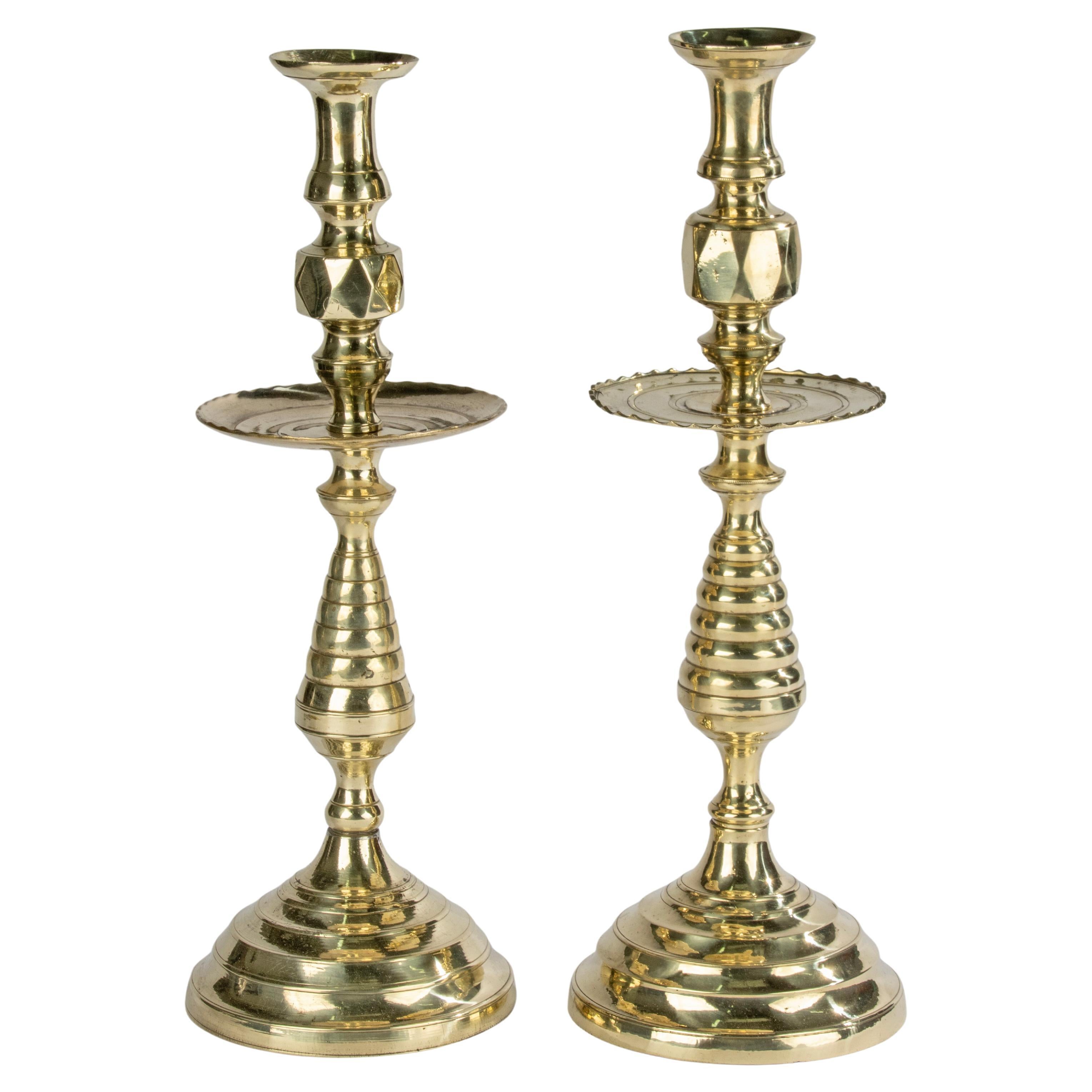 A Pair 19th Century Large Candlesticks - Brass Polished