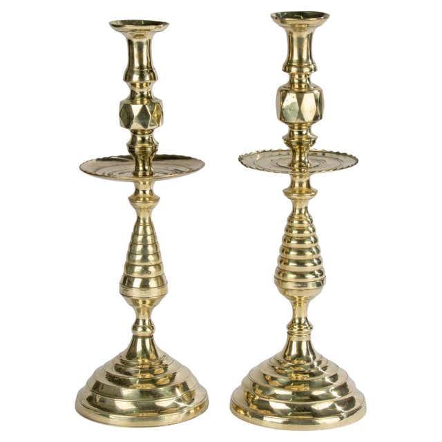 Large Candlesticks Pair of Tall Antique Brass Candlesticks For Sale at 1stDibs