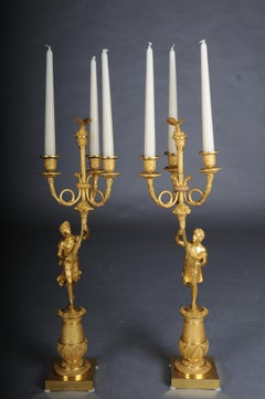 Un par (2) de velas figuradas de candelabro Imperio. París, siglo XIX.