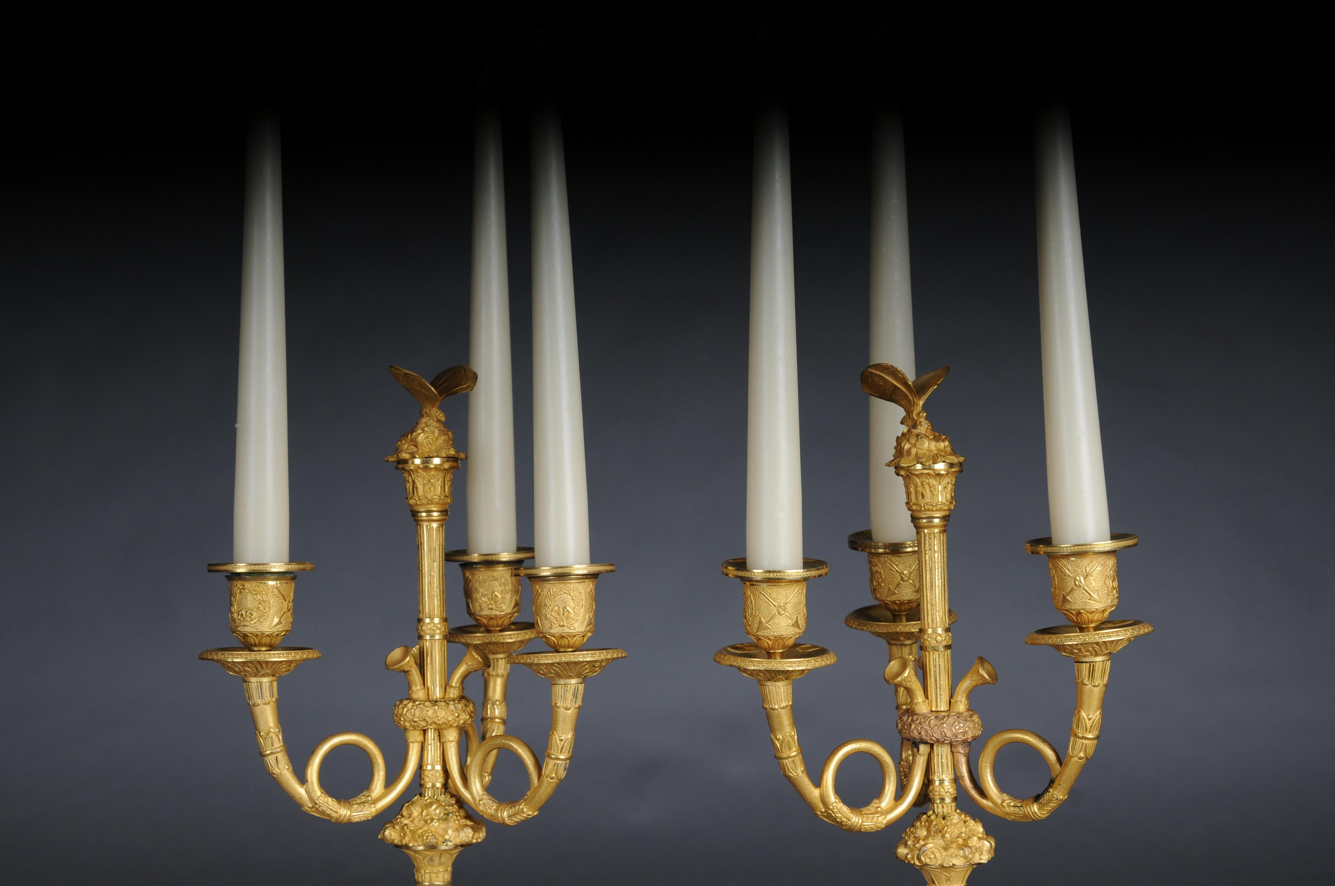 French A pair (2) of figural Empire candelabra candles. Paris, 19th century. For Sale