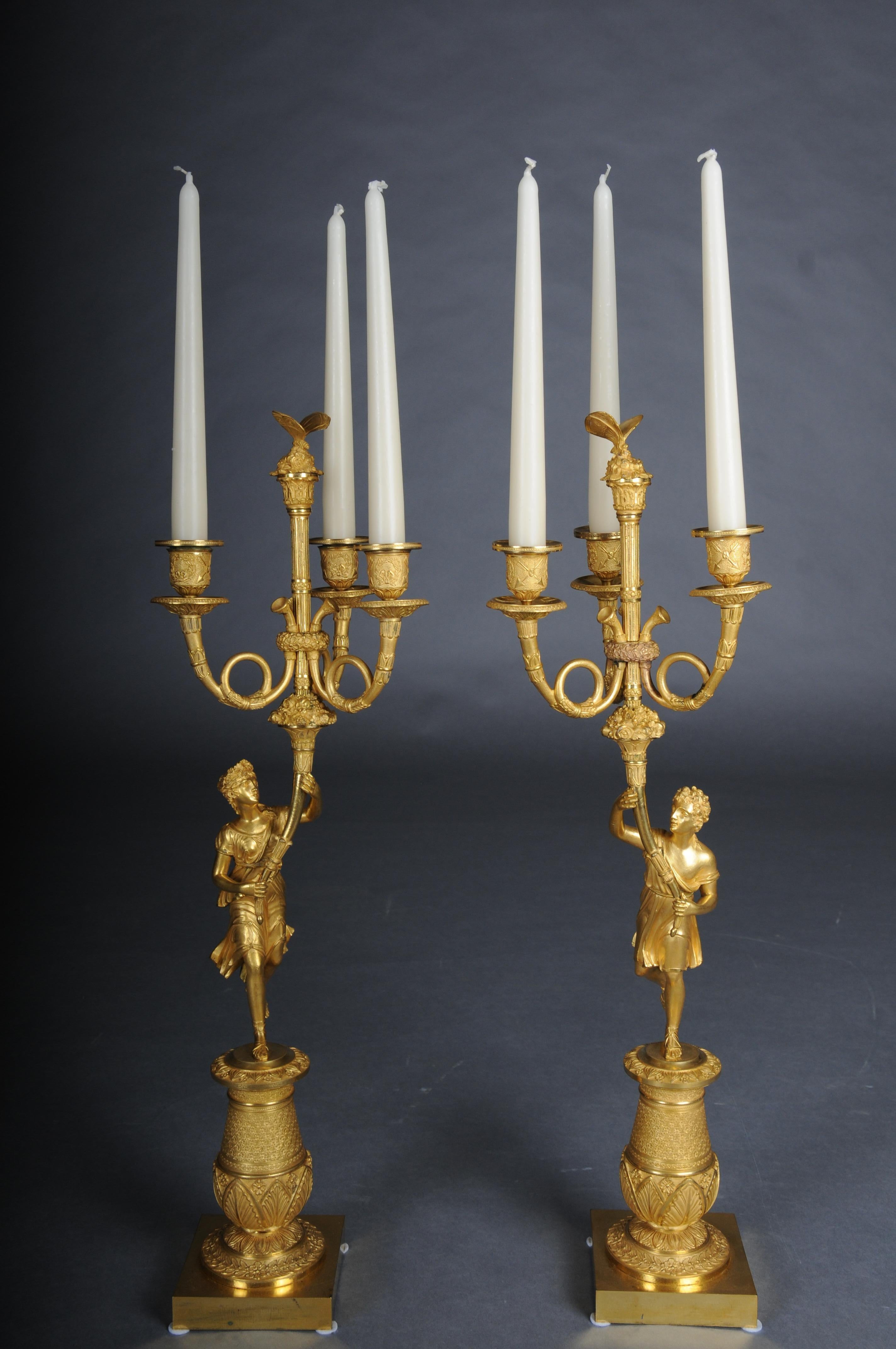 Gilt A pair (2) of figural Empire candelabra candles. Paris, 19th century. For Sale