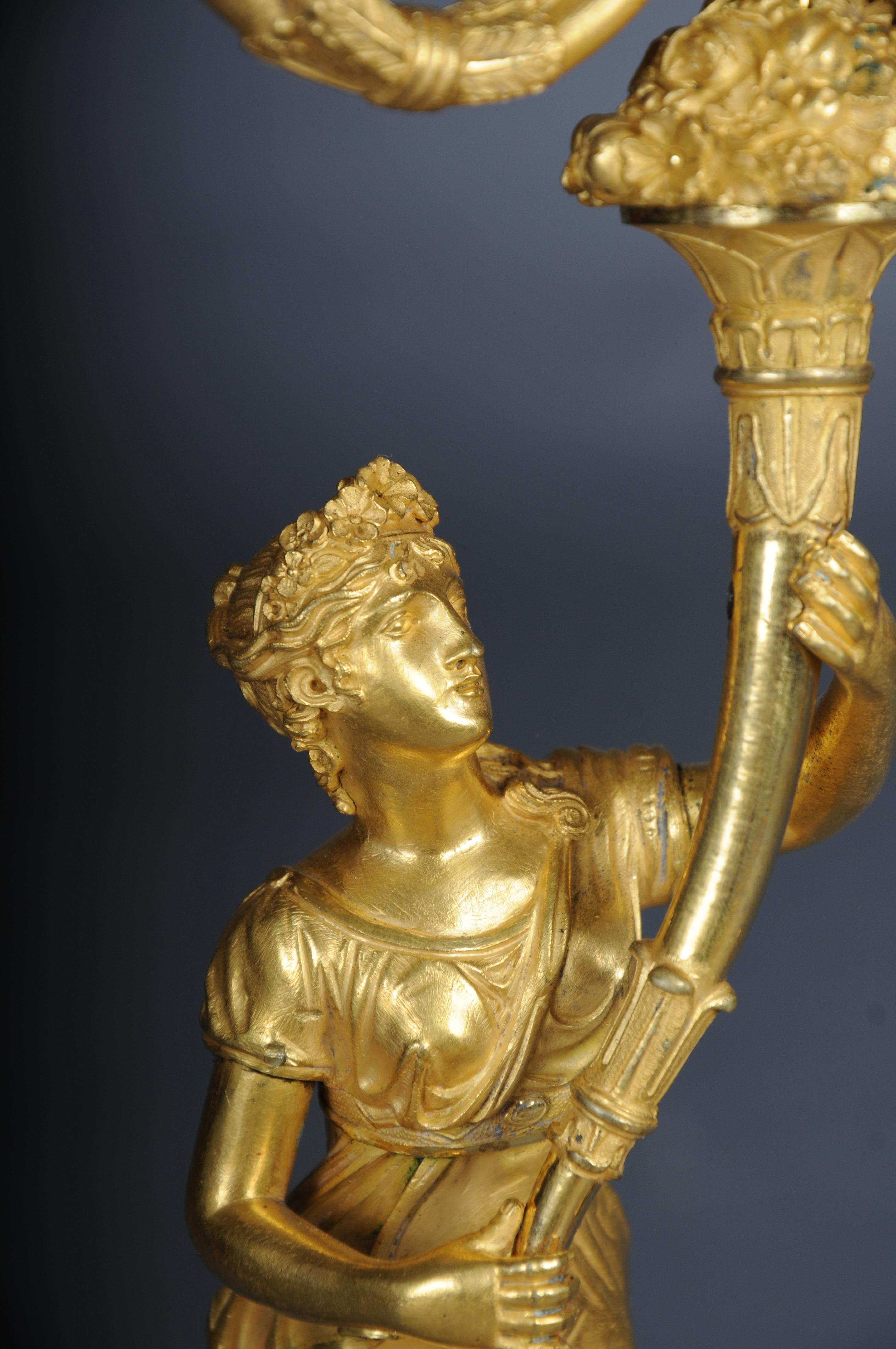 Bronze A pair (2) of figural Empire candelabra candles. Paris, 19th century. For Sale