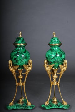 Pair '2' of Impressive Table Vases with Malachite and Brass