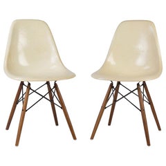 Pair '2' of Light Parchment Herman Miller Eames DSW Side Shell Chair