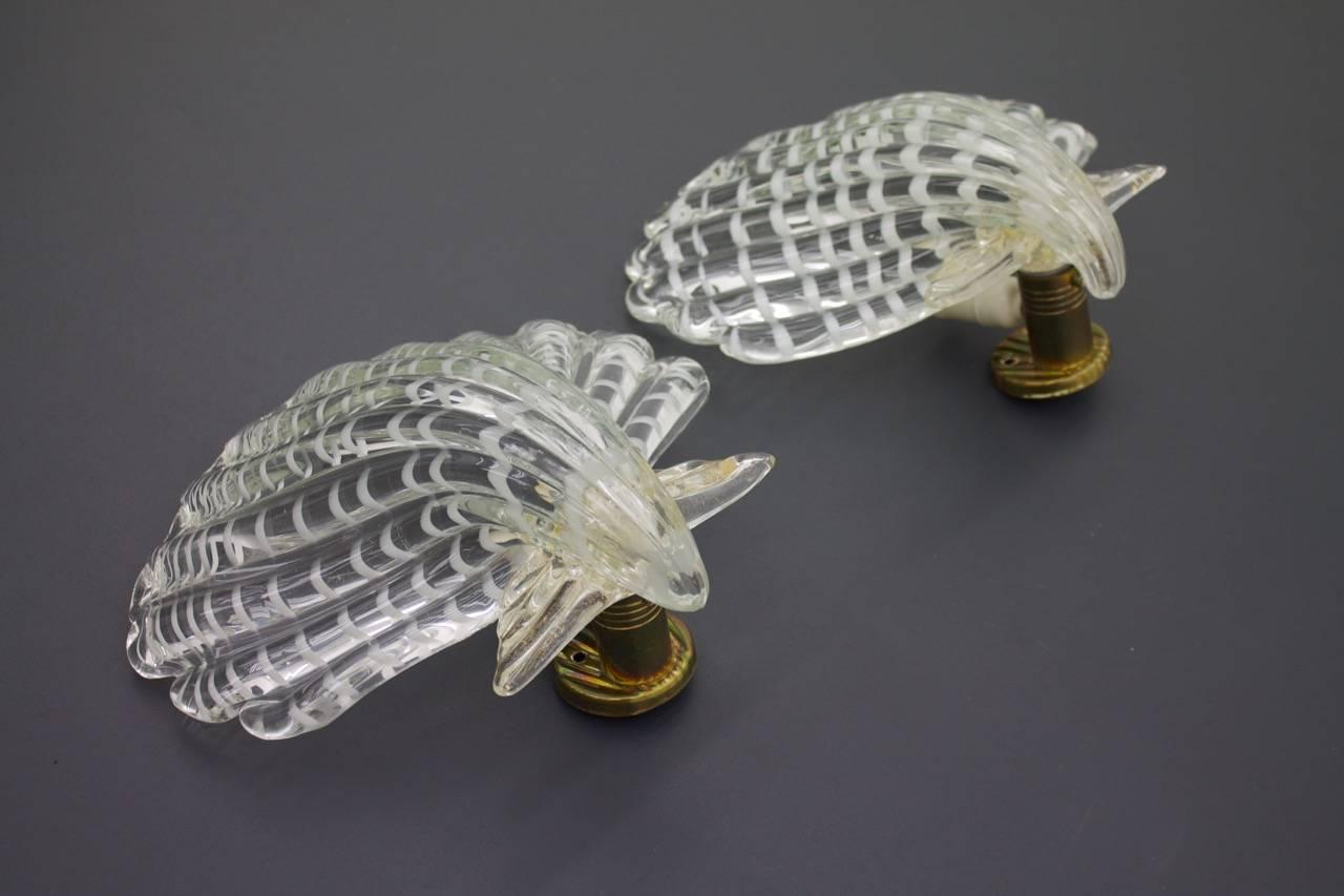 Pair of Murano Glass Shell Wall Sconces Lights, Italy, 1960s 5