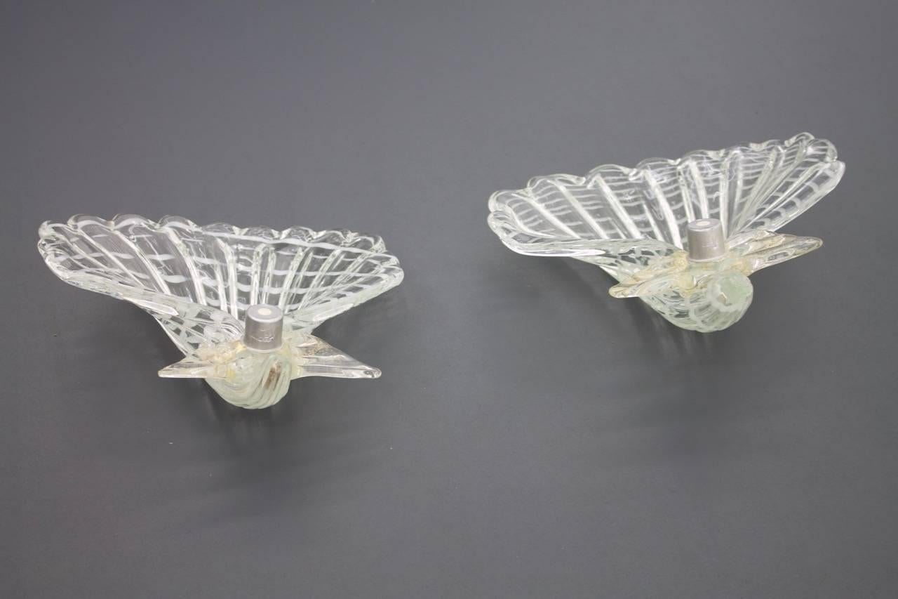Pair of Murano Glass Shell Wall Sconces Lights, Italy, 1960s 2