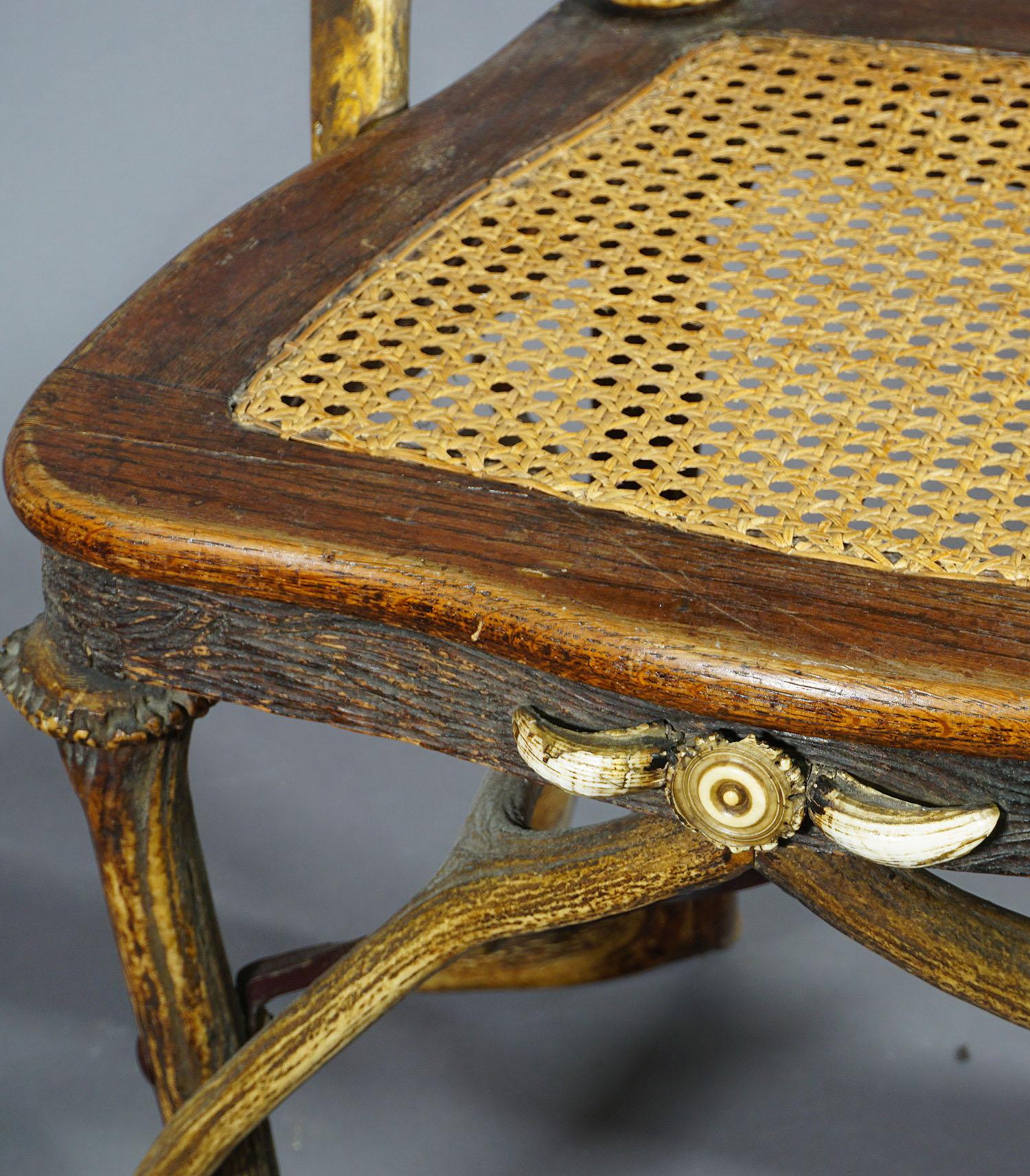Paire de fauteuils de salon anciens rustiques en bois de cervidé, Allemagne, vers 1900 Bon état - En vente à Berghuelen, DE