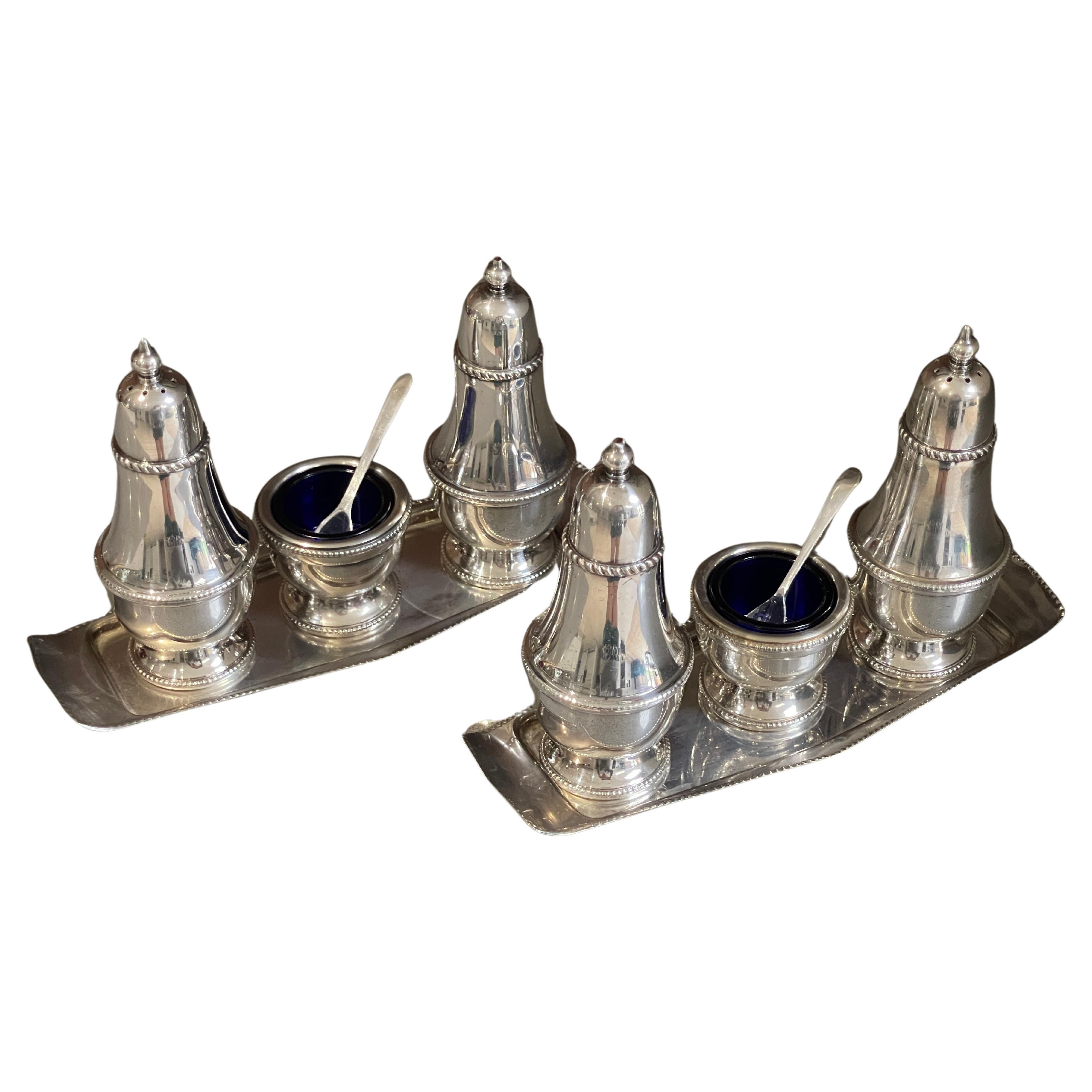 Paire de salières et poivrières en argent Antiques Art Decorative Condiment Set Tray 