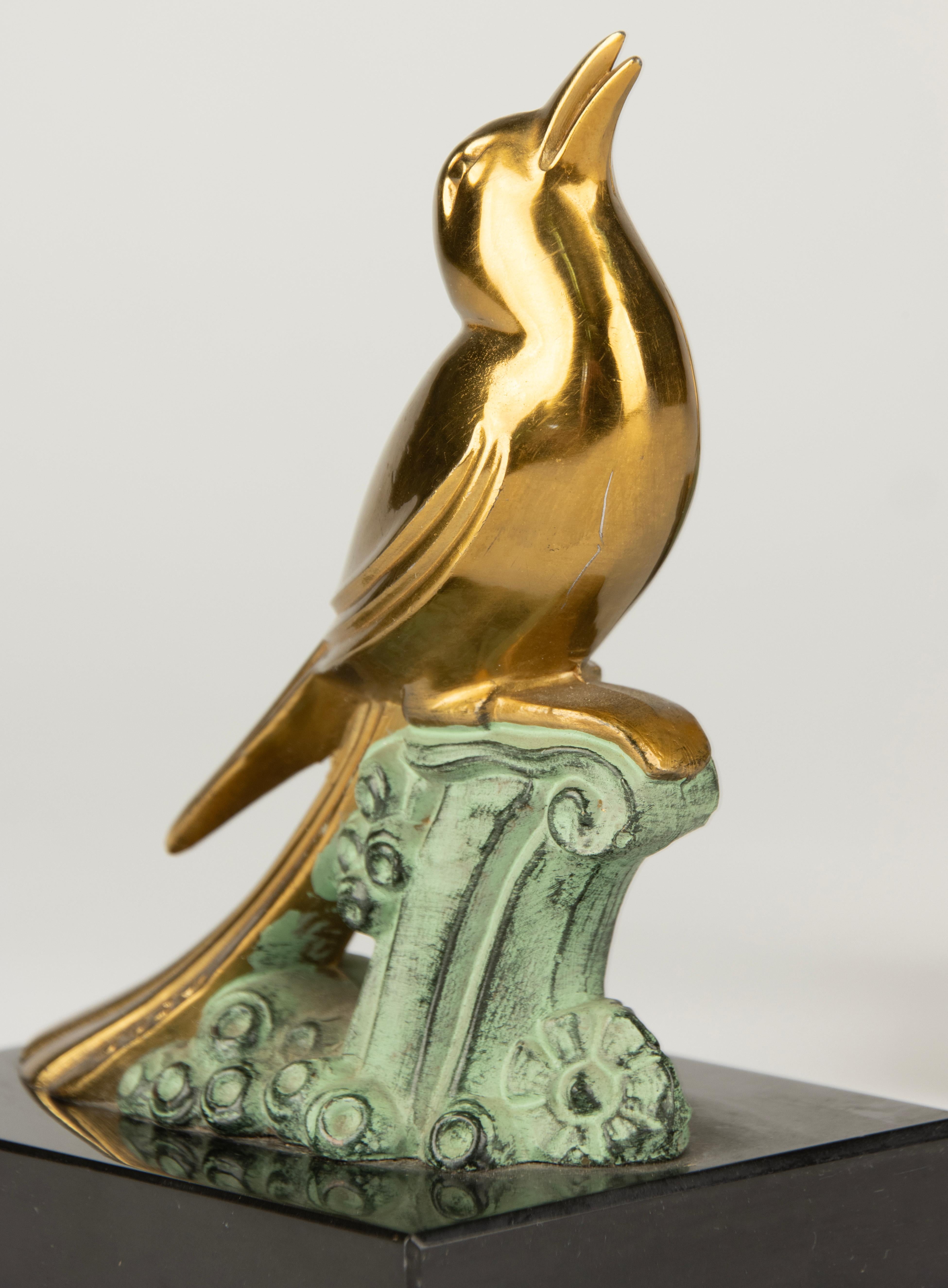 Gilt A Pair Art Deco Bookends - Birds - Signed TEDD For Sale