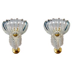 Paire d'appliques Art Déco en verre de Murano montées en laiton 1940' par Barovier