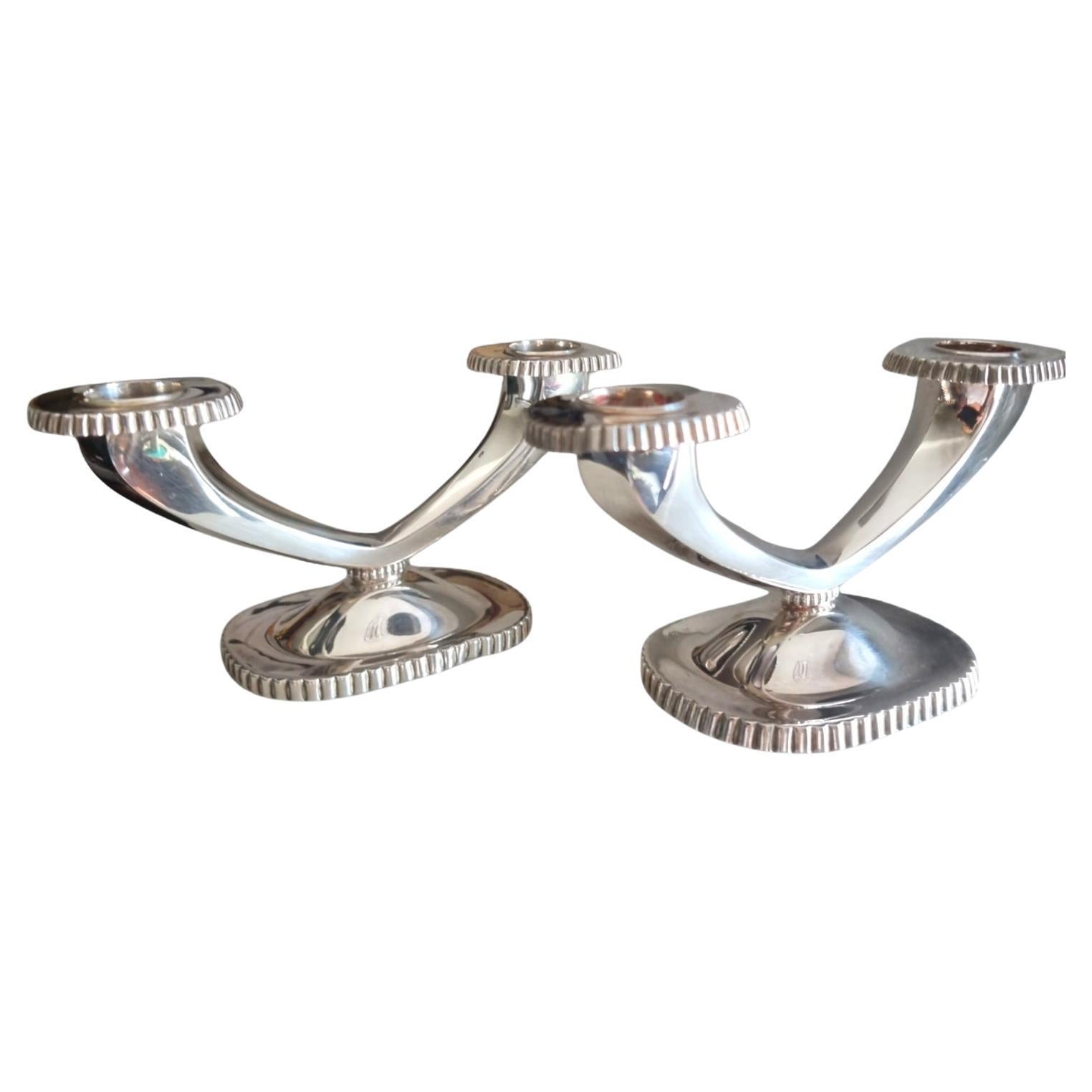 A Pair Art Deco Candelabra  Sterling Silver Hallmarked Candleholders  Spain 1935