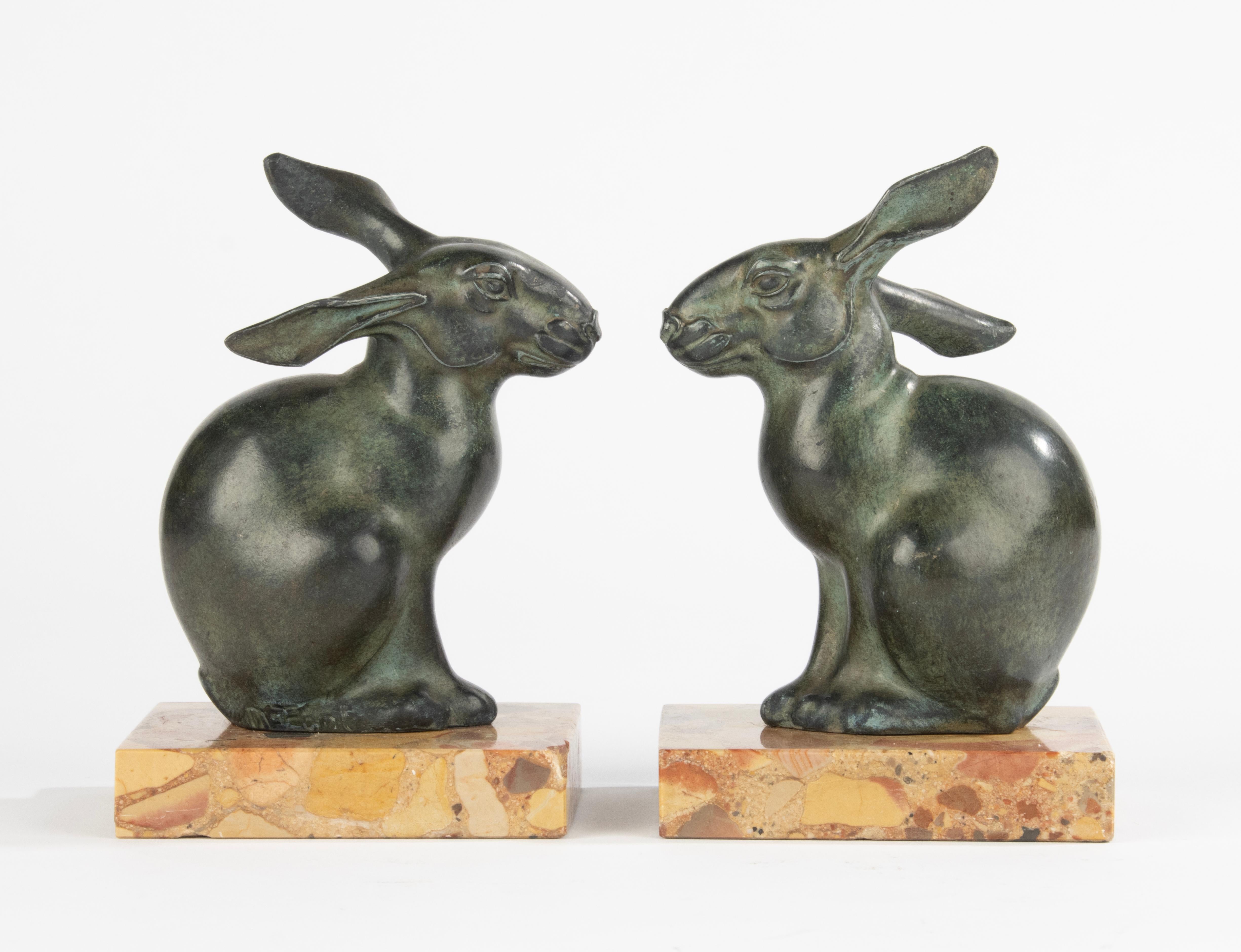 French A Pair Art Deco Period Bookend -  Rabbits - By M. Font