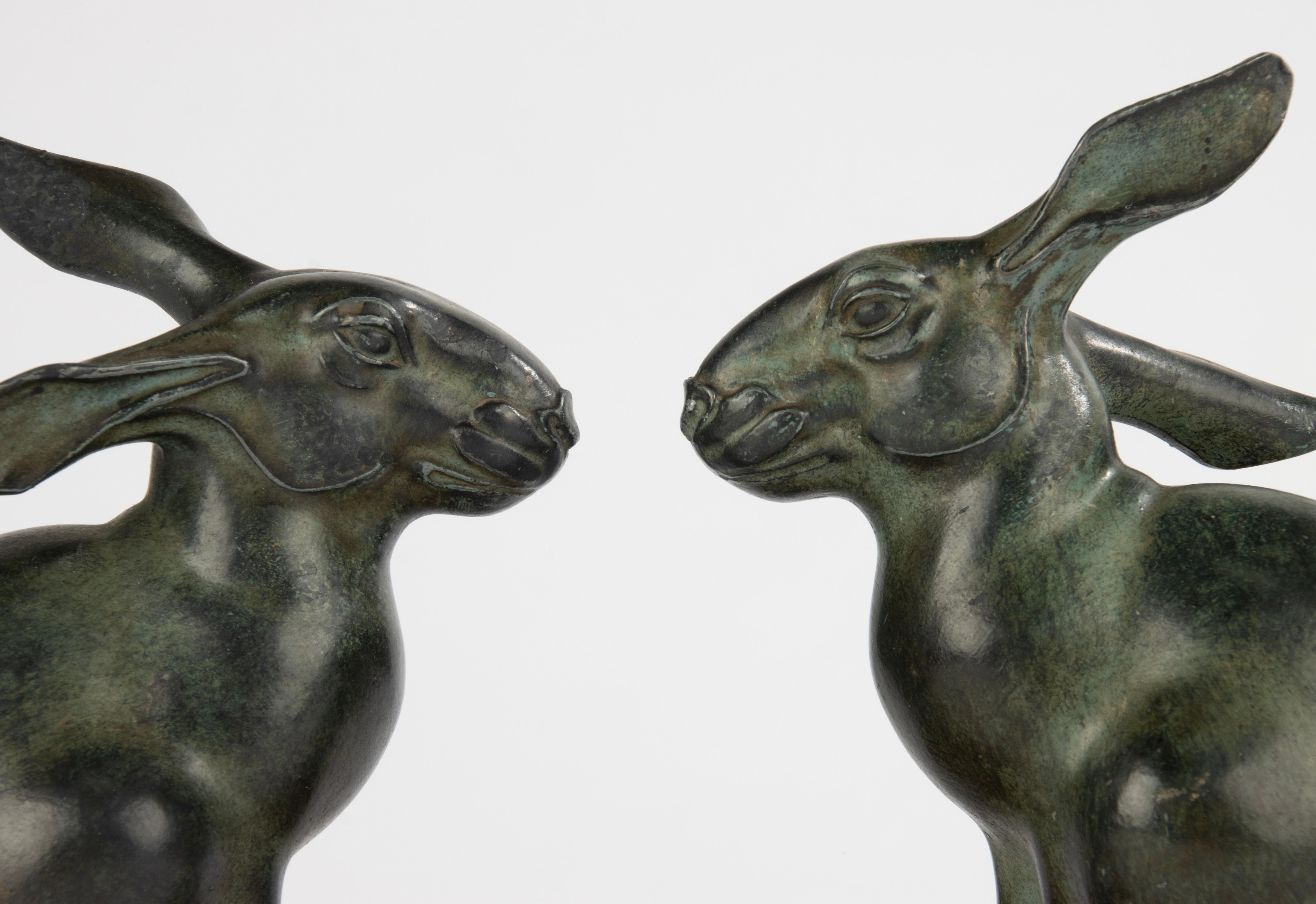 Early 20th Century A Pair Art Deco Period Bookend -  Rabbits - By M. Font