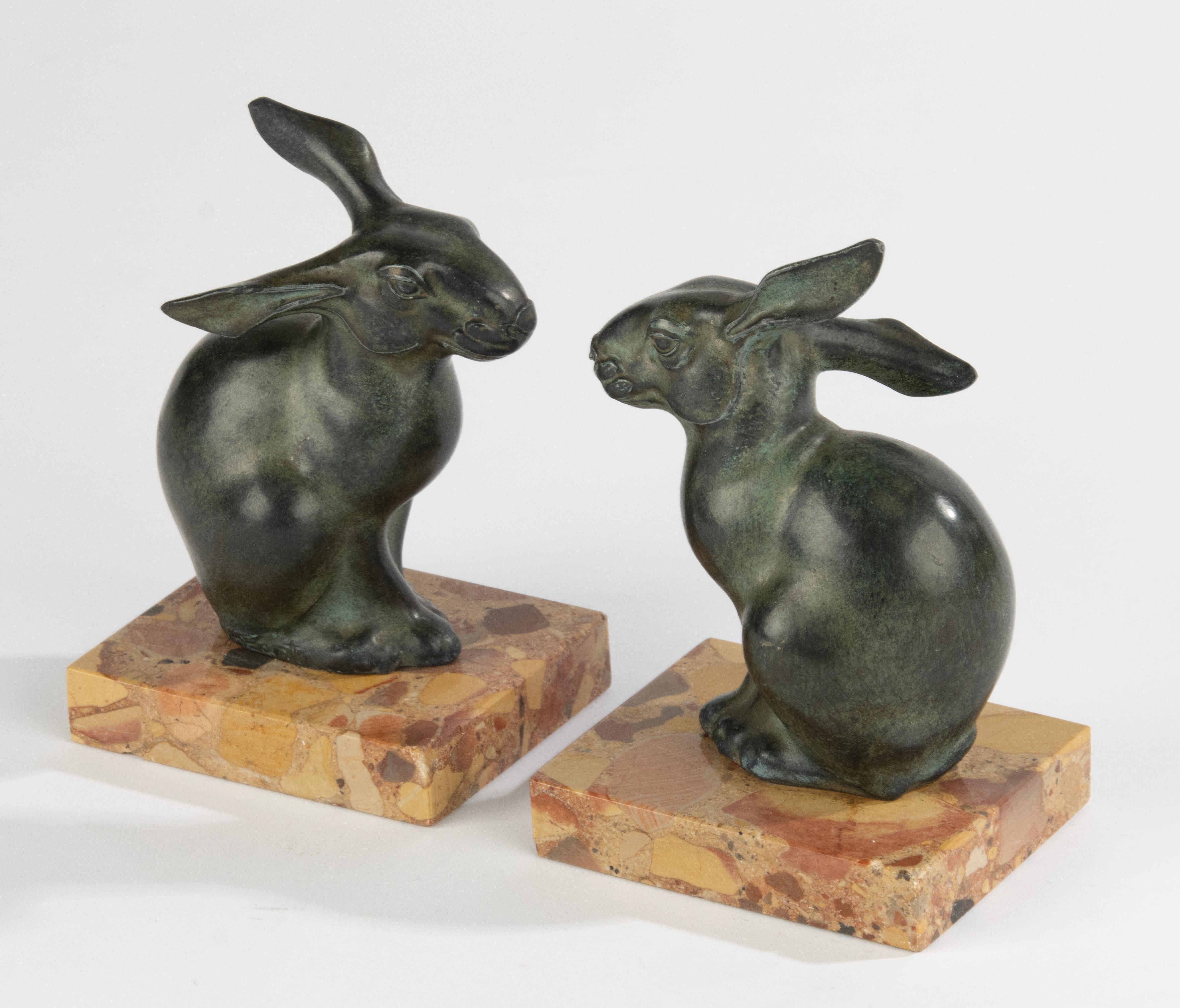 Spelter A Pair Art Deco Period Bookend -  Rabbits - By M. Font