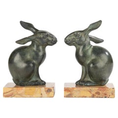 Used A Pair Art Deco Period Bookend -  Rabbits - By M. Font