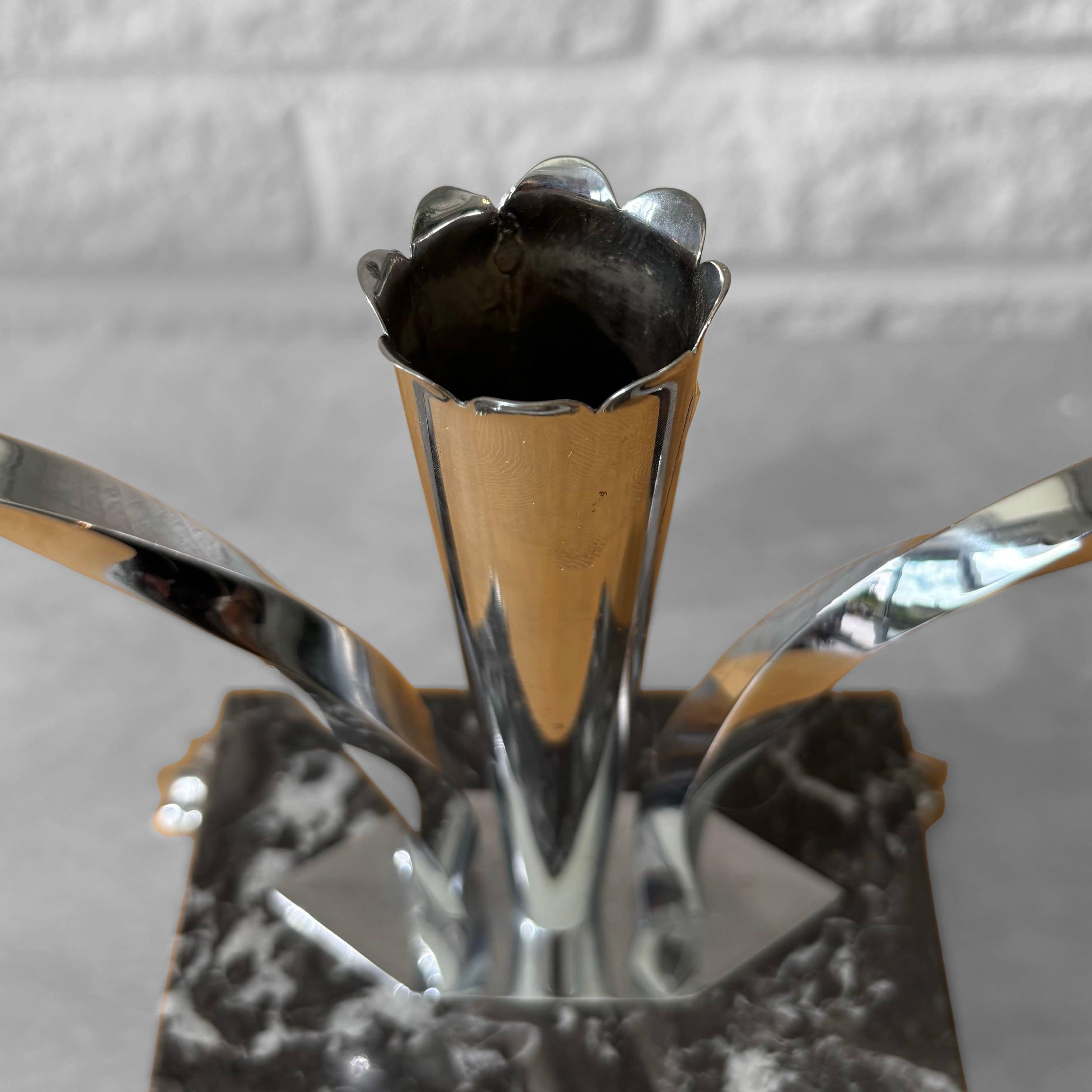 Coppia di candelabri in stile art déco, cromo e marmo, Svezia, anni '50 in vendita 3