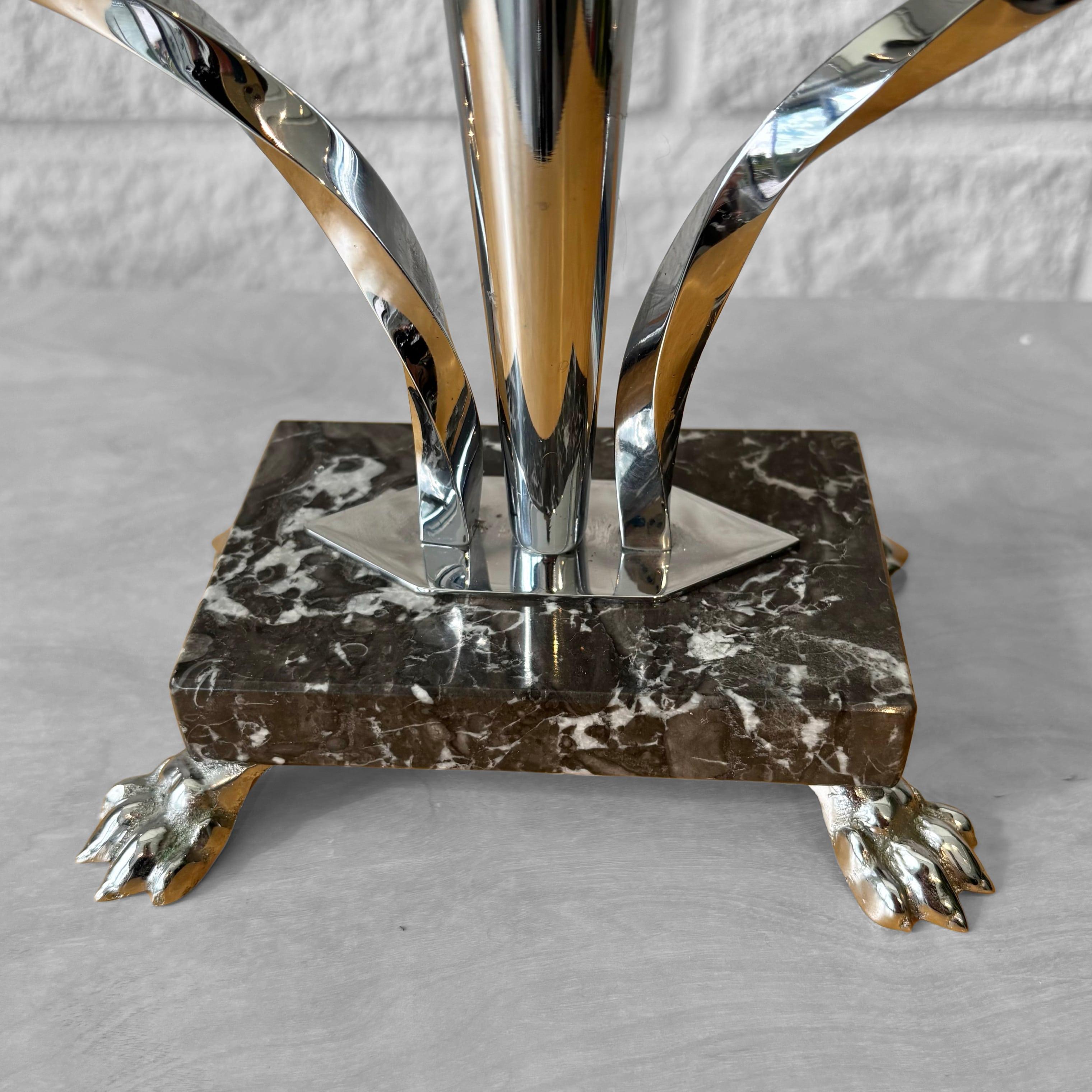 Coppia di candelabri in stile art déco, cromo e marmo, Svezia, anni '50 in vendita 1