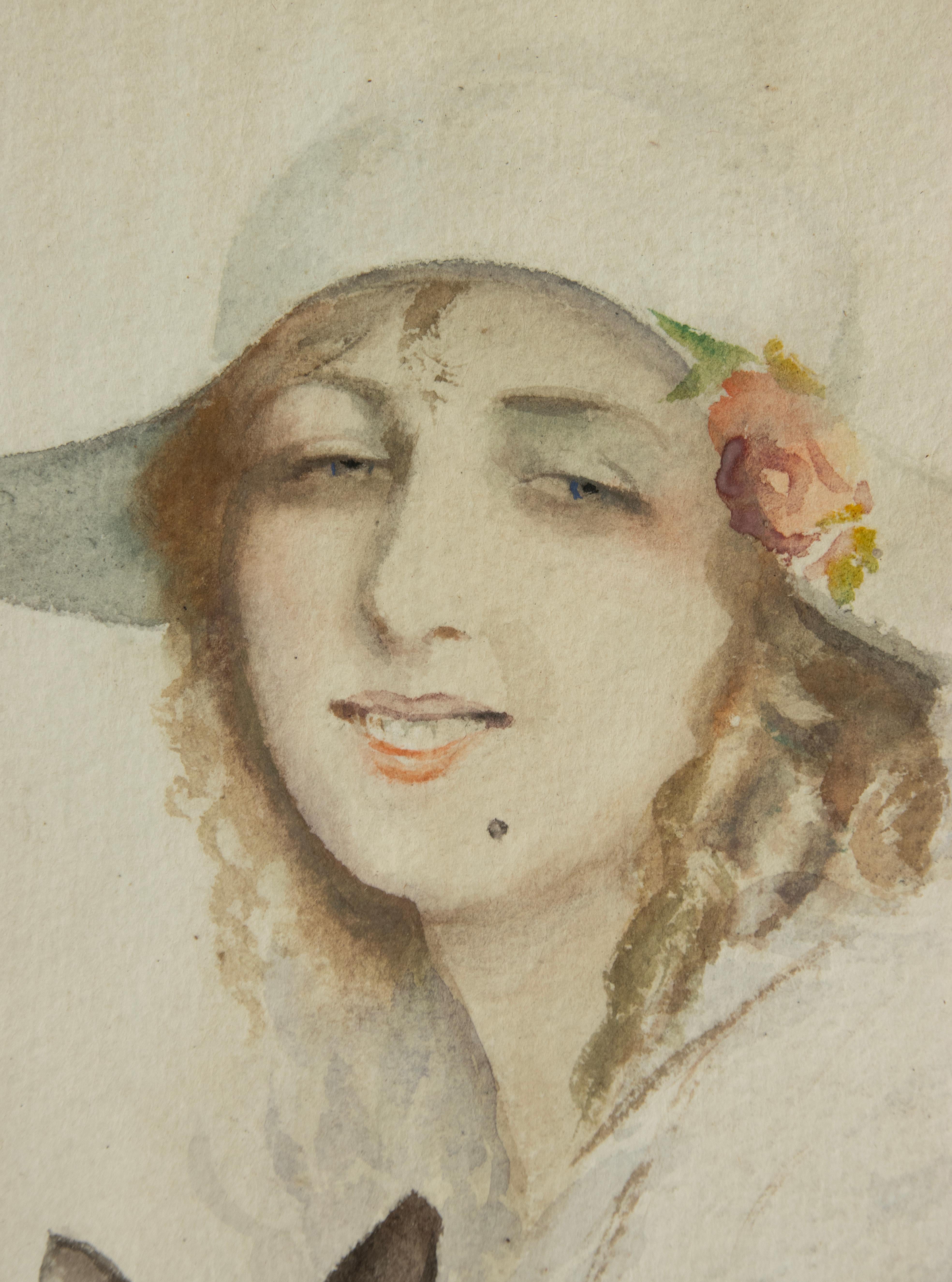 A Pair Art Deco Water Colour Paintings - Portraits of Woman - Signed Titus For Sale 7