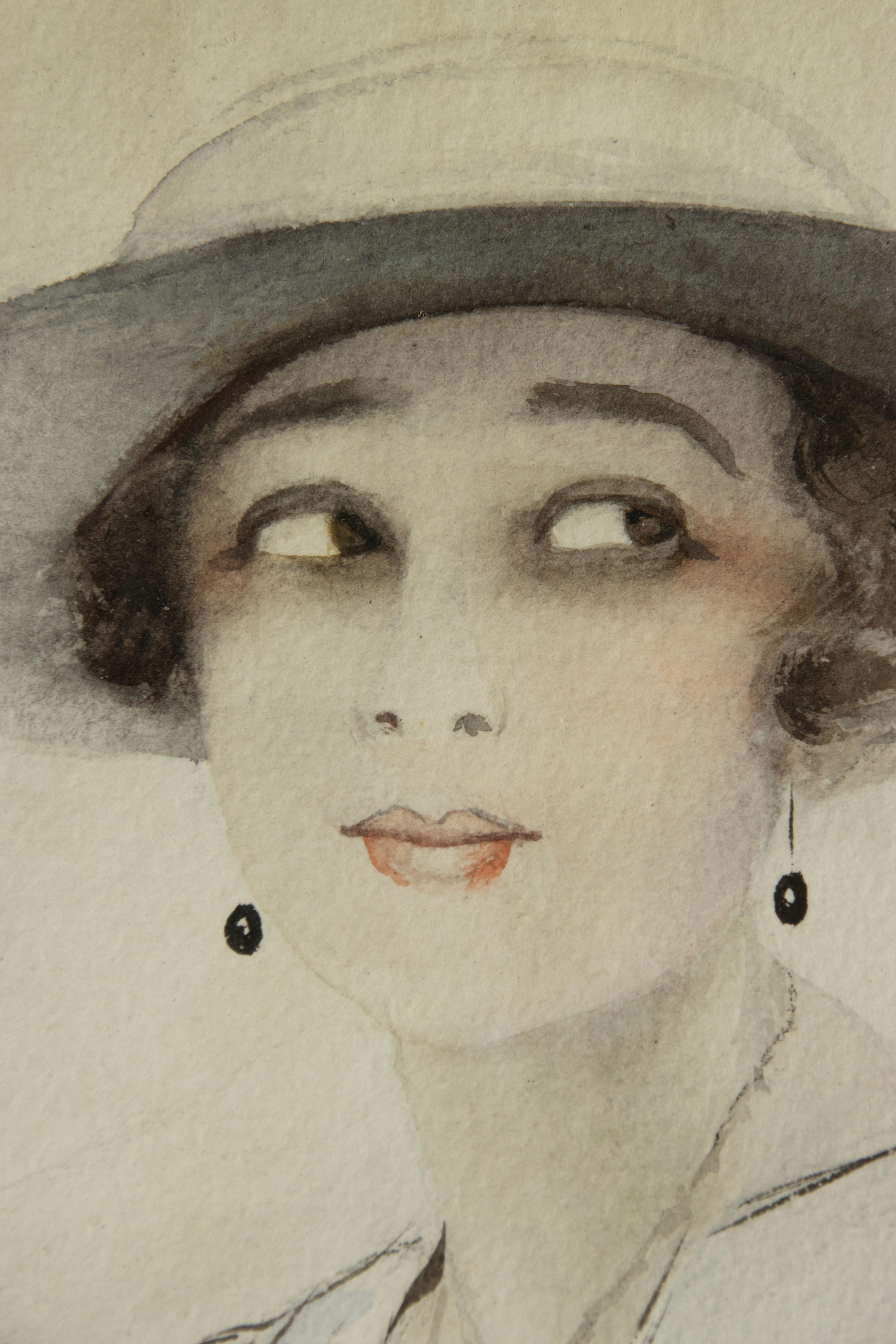 A Pair Art Deco Water Colour Paintings - Portraits of Woman - Signed Titus For Sale 1
