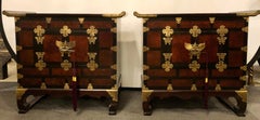 Pair of Asian Style Campaign Chests, Tables or Nightstands in Ming Design