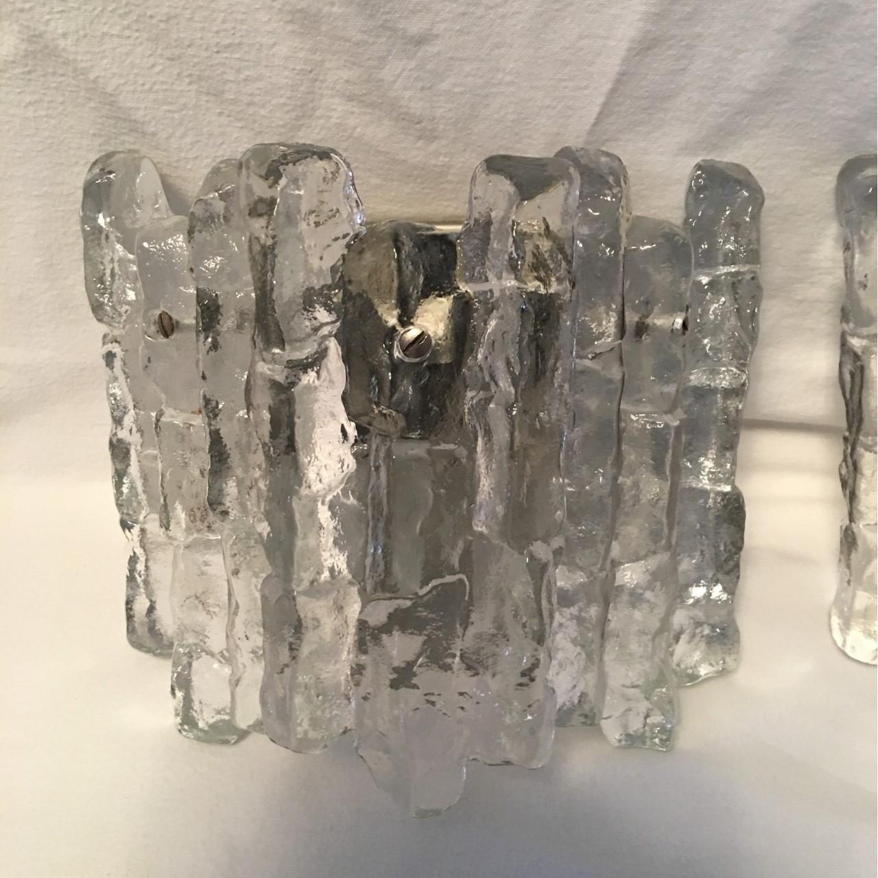 Pair of Austrian Ice Glass Sconces by J.T. Kalmar In Good Condition For Sale In Frisco, TX