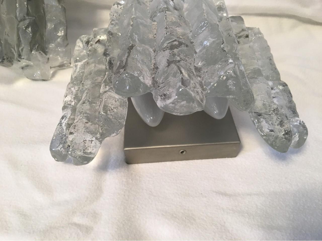 Pair of Austrian Ice Glass Sconces by J.T. Kalmar For Sale 1