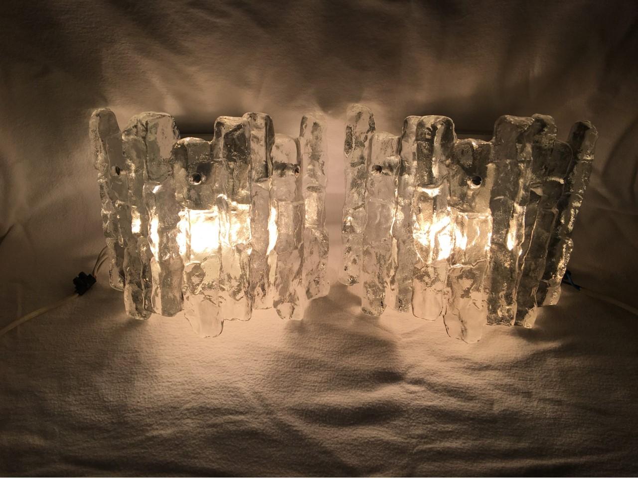 Pair of Austrian Ice Glass Sconces by J.T. Kalmar For Sale 4