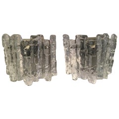 Pair of Austrian Ice Glass Sconces by J.T. Kalmar