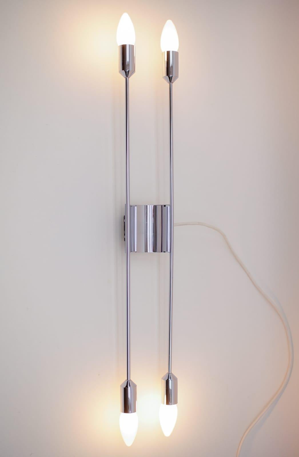 European Pair Awesome Large Space Age Chrome 4-Light Wall Lamps by Gebrüder Cosack, 1970s For Sale