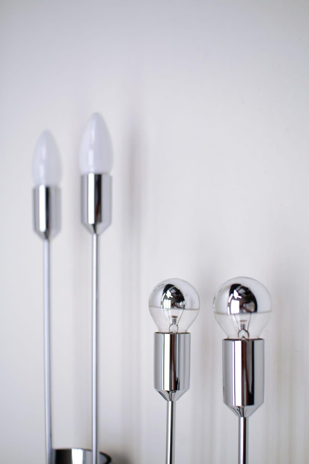 Pair Awesome Large Space Age Chrome 4-Light Wall Lamps by Gebrüder Cosack, 1970s For Sale 2