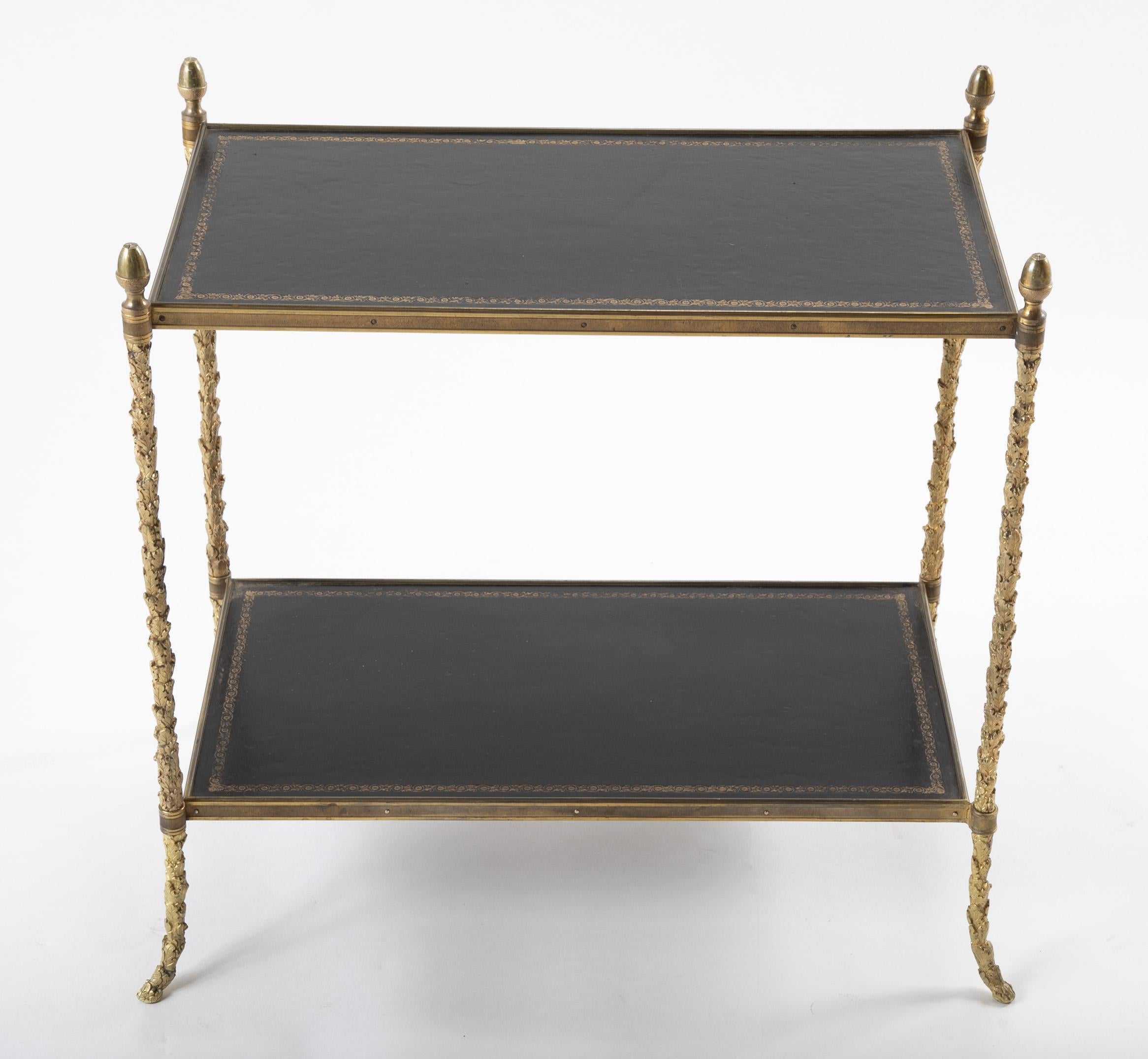 Pair of Baguès Leather and Gilt Bronze Side Tables 1