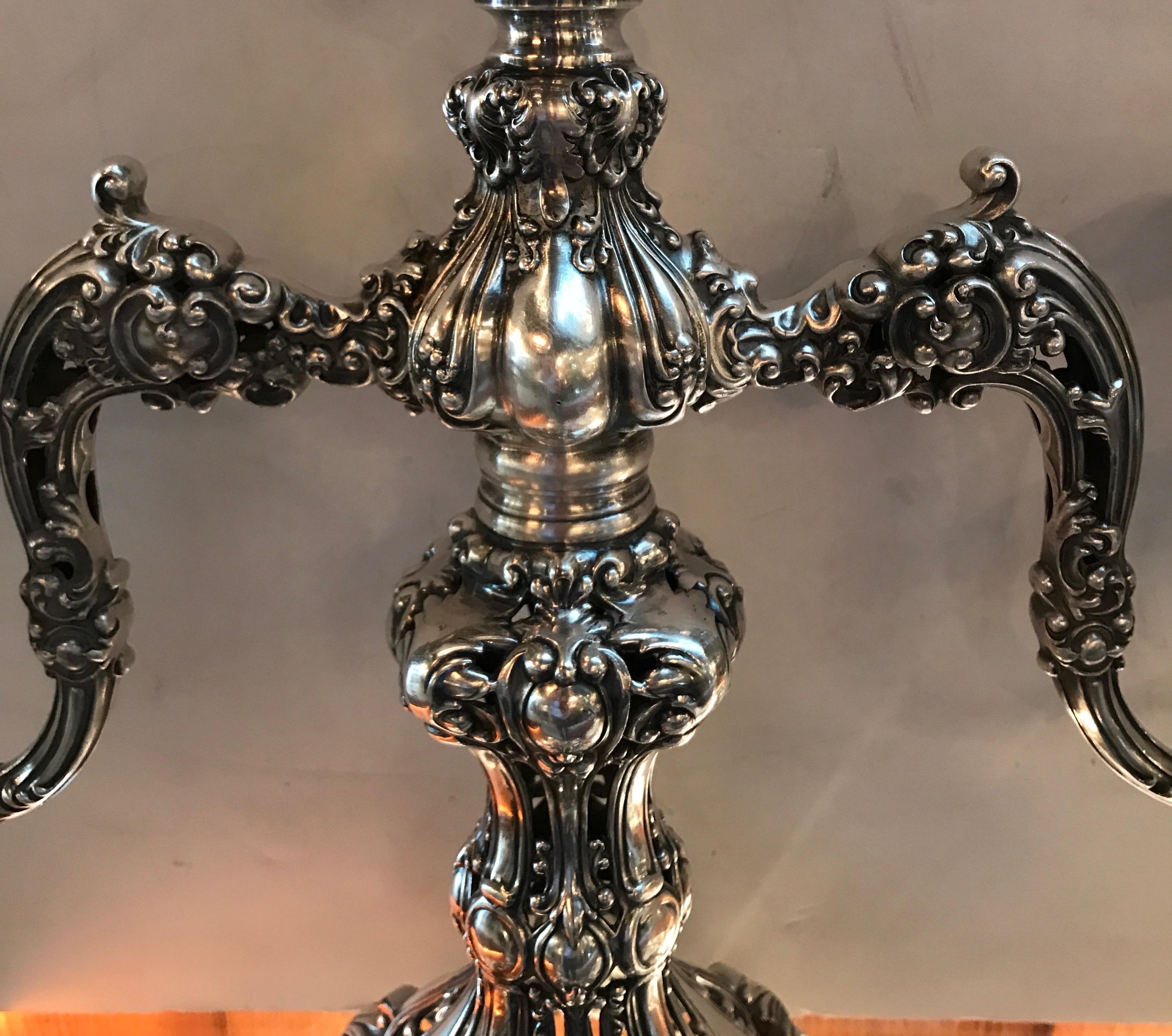 Pair of Baroque Silver Plate Candelabra 