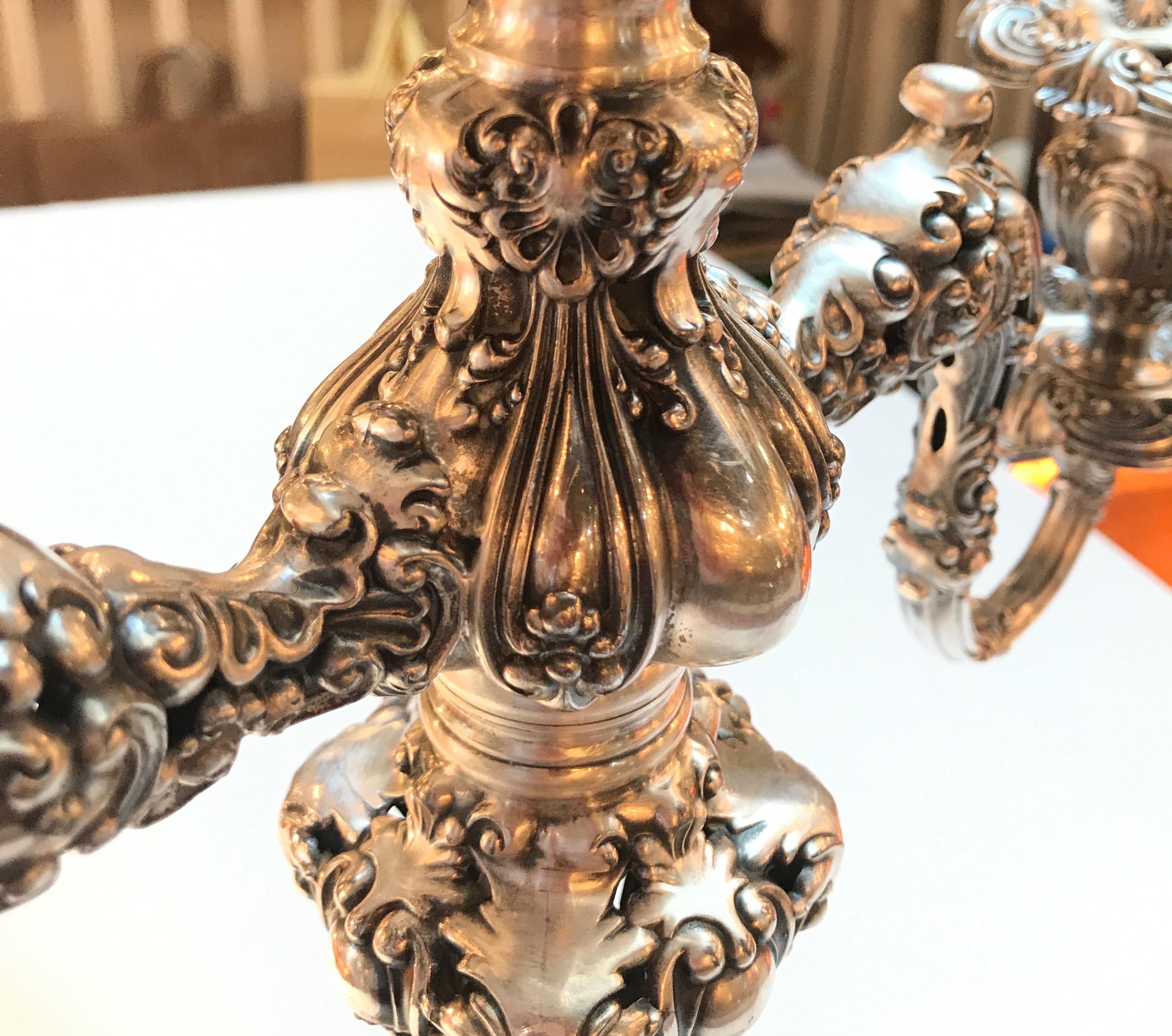 Pair of Baroque Silver Plate Candelabra 