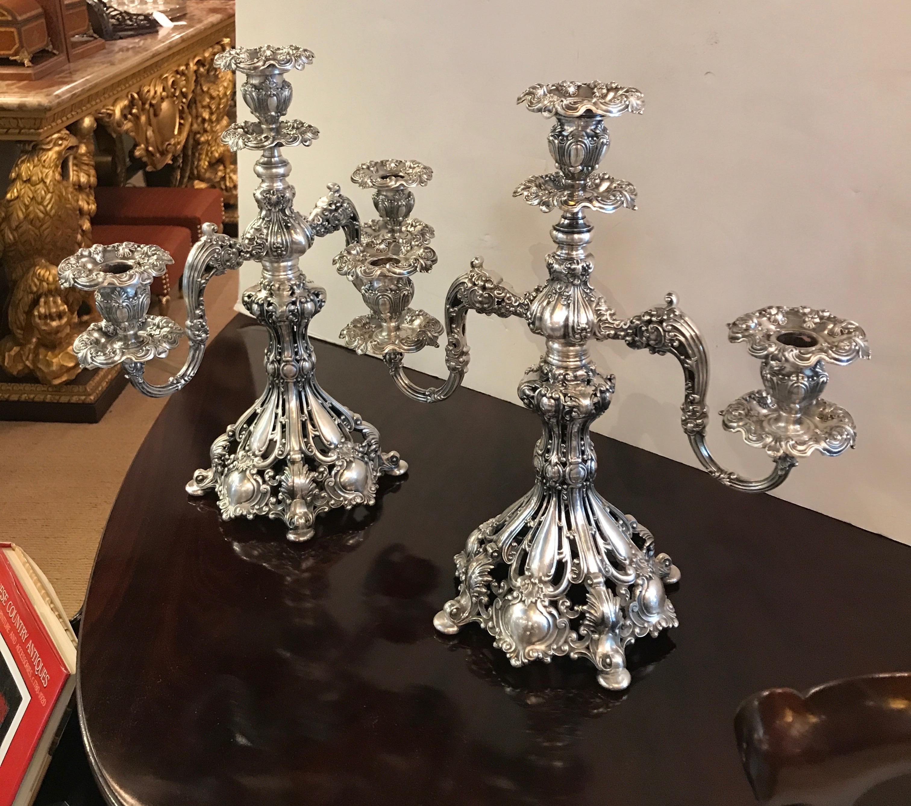 Pair of Baroque Silver Plate Candelabra 