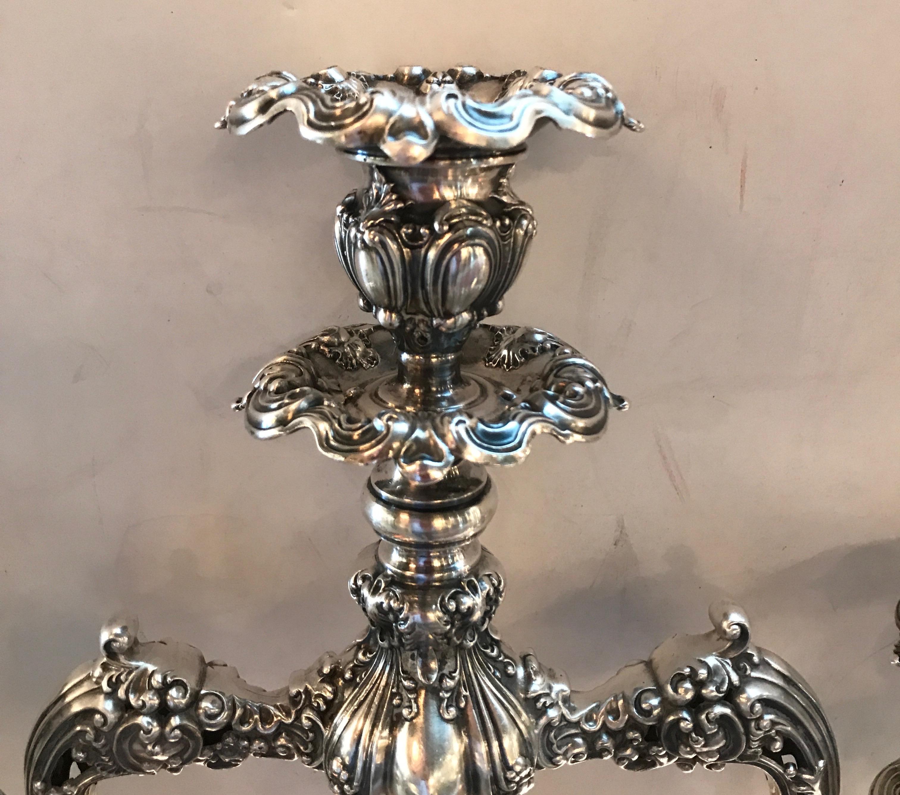 Pair of Baroque Silver Plate Candelabra 