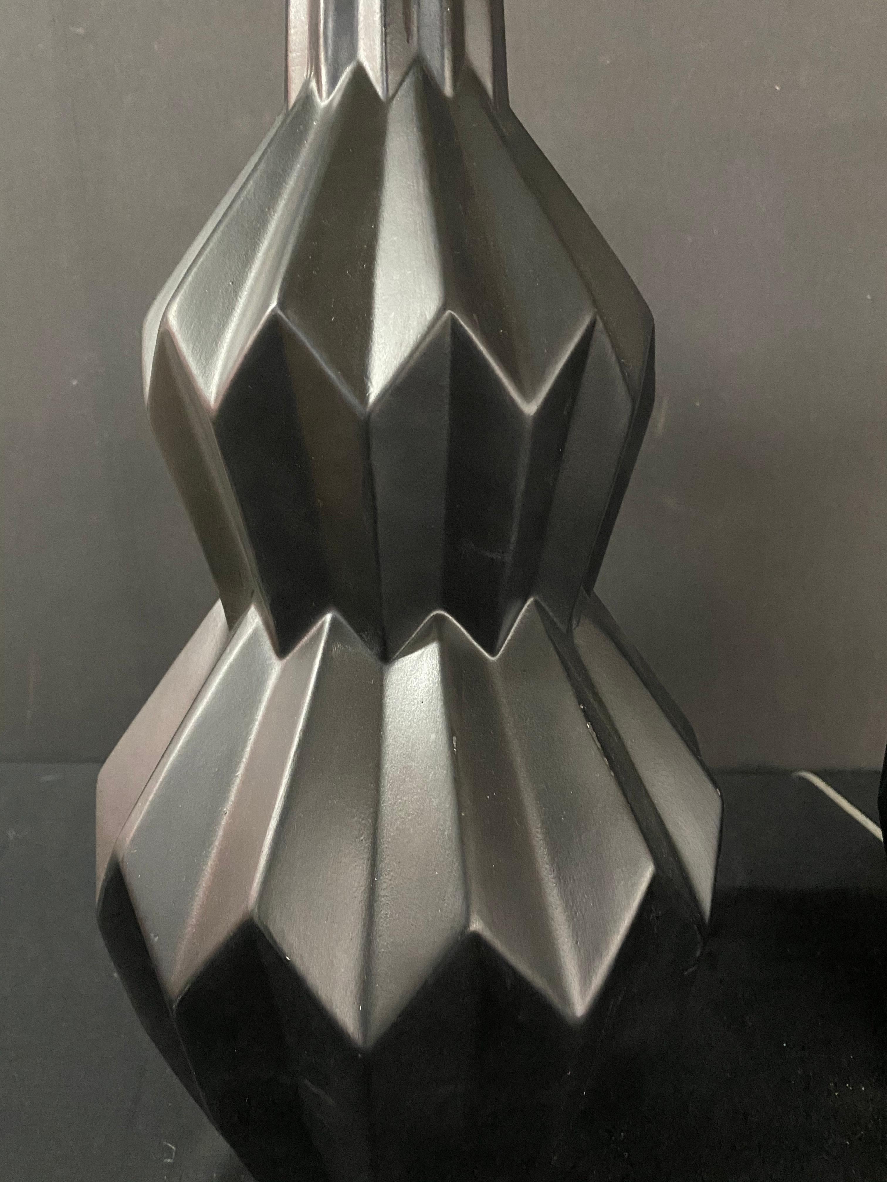 European Pair of Black Charcoal Matte Diamond Shaped Table Lamps
