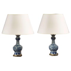 Antique Pair Blue and White Delft Lamps