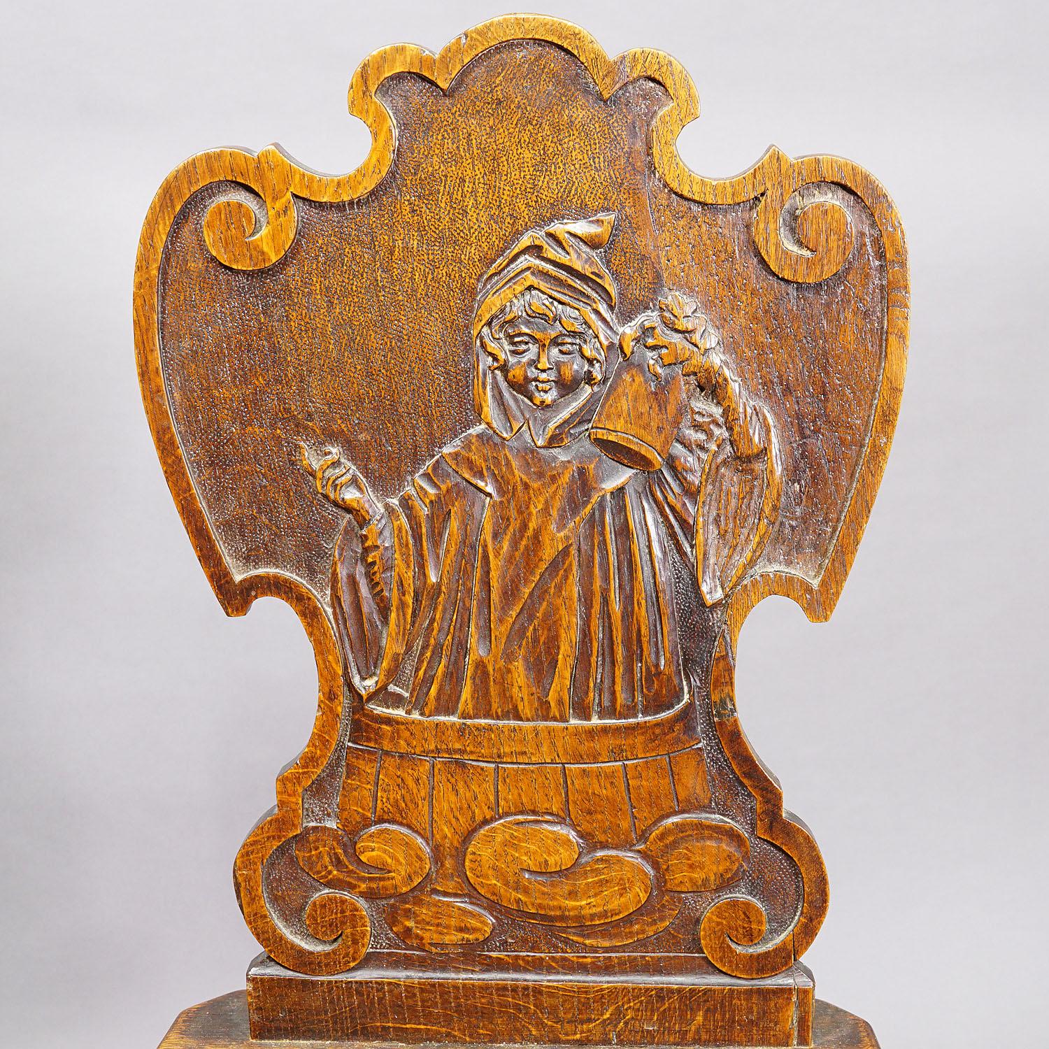 Black Forest A Pair Carved Bavarian Board Chairs ca. 1900 For Sale