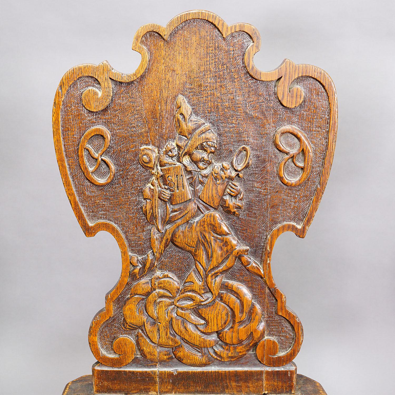 German A Pair Carved Bavarian Board Chairs ca. 1900 For Sale