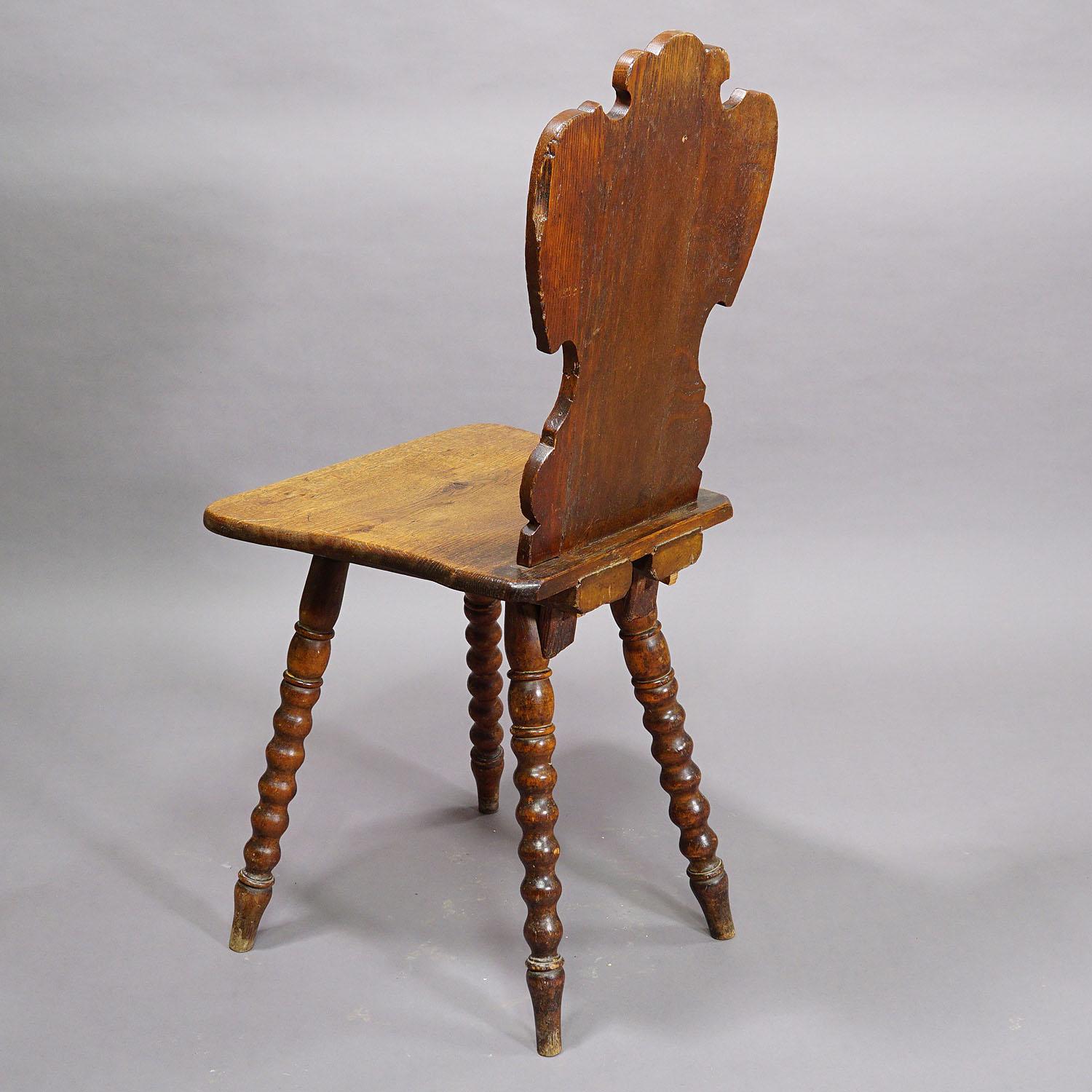 A Pair Carved Bavarian Board Chairs ca. 1900 1