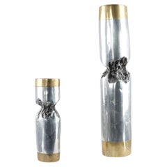 Pair David Marshall Bicolor Brass Aluminium Candlestick Made in Spain