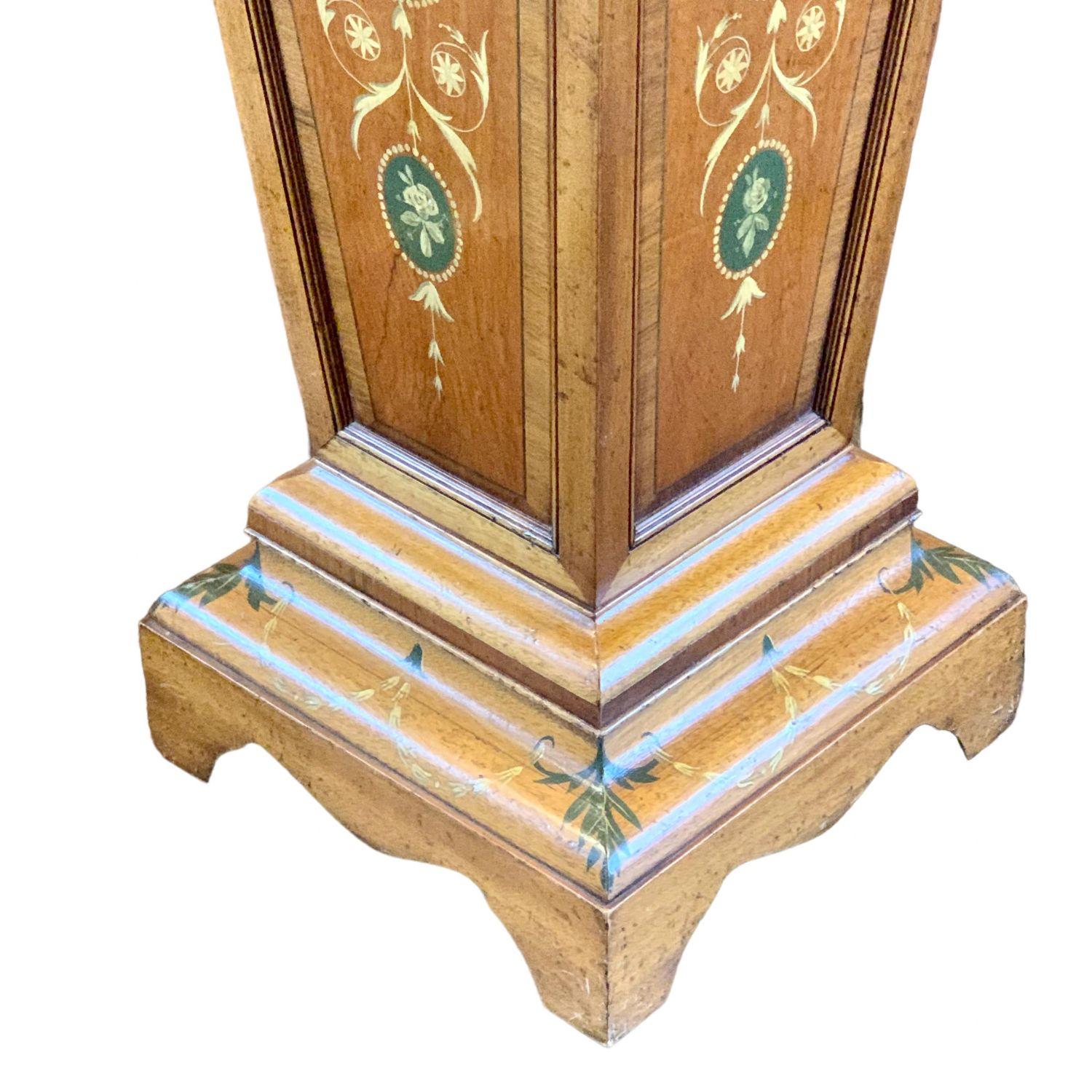 A Pair Edwardian polychrome Painted Satinwood Pedestals For Sale 4