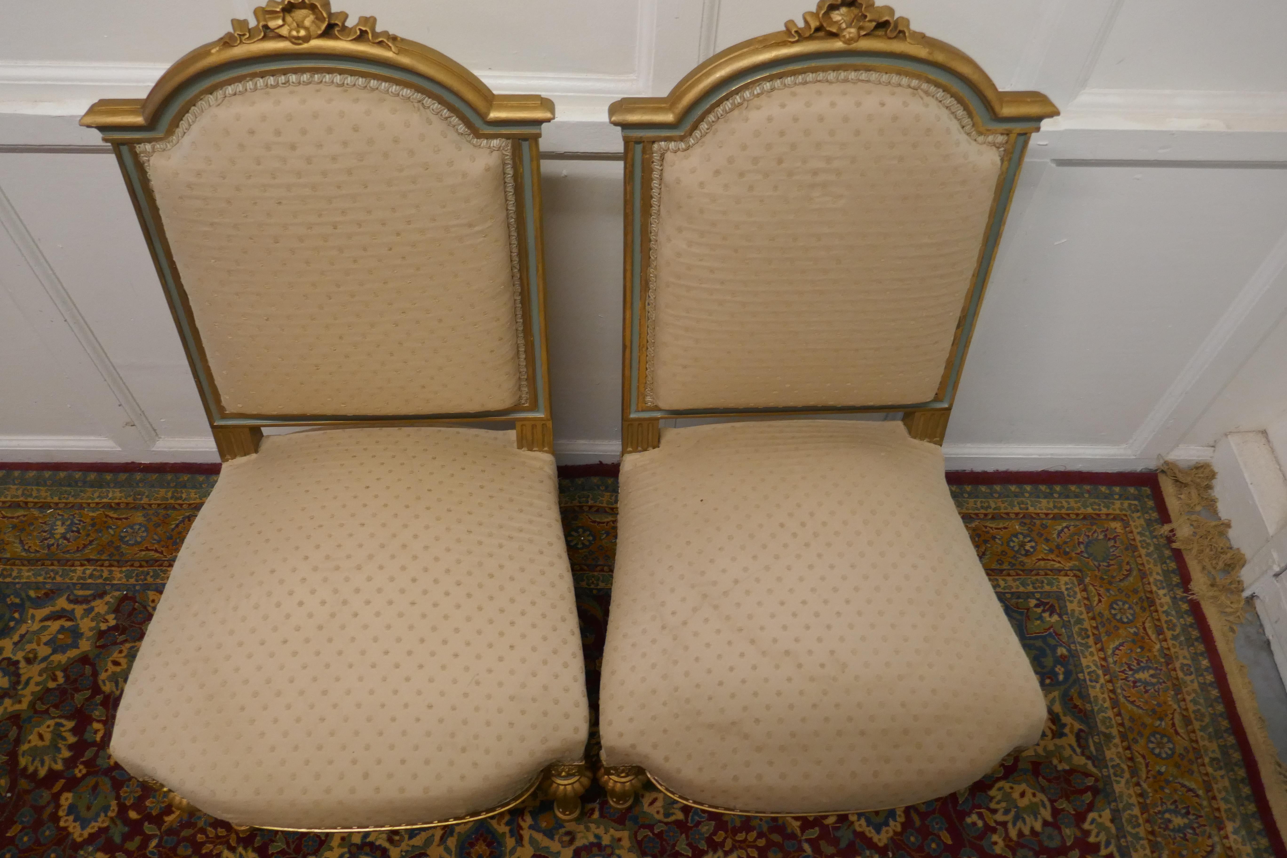 19th Century Pair Fine Quality French Gilt Salon Chairs circa 1880 For Sale